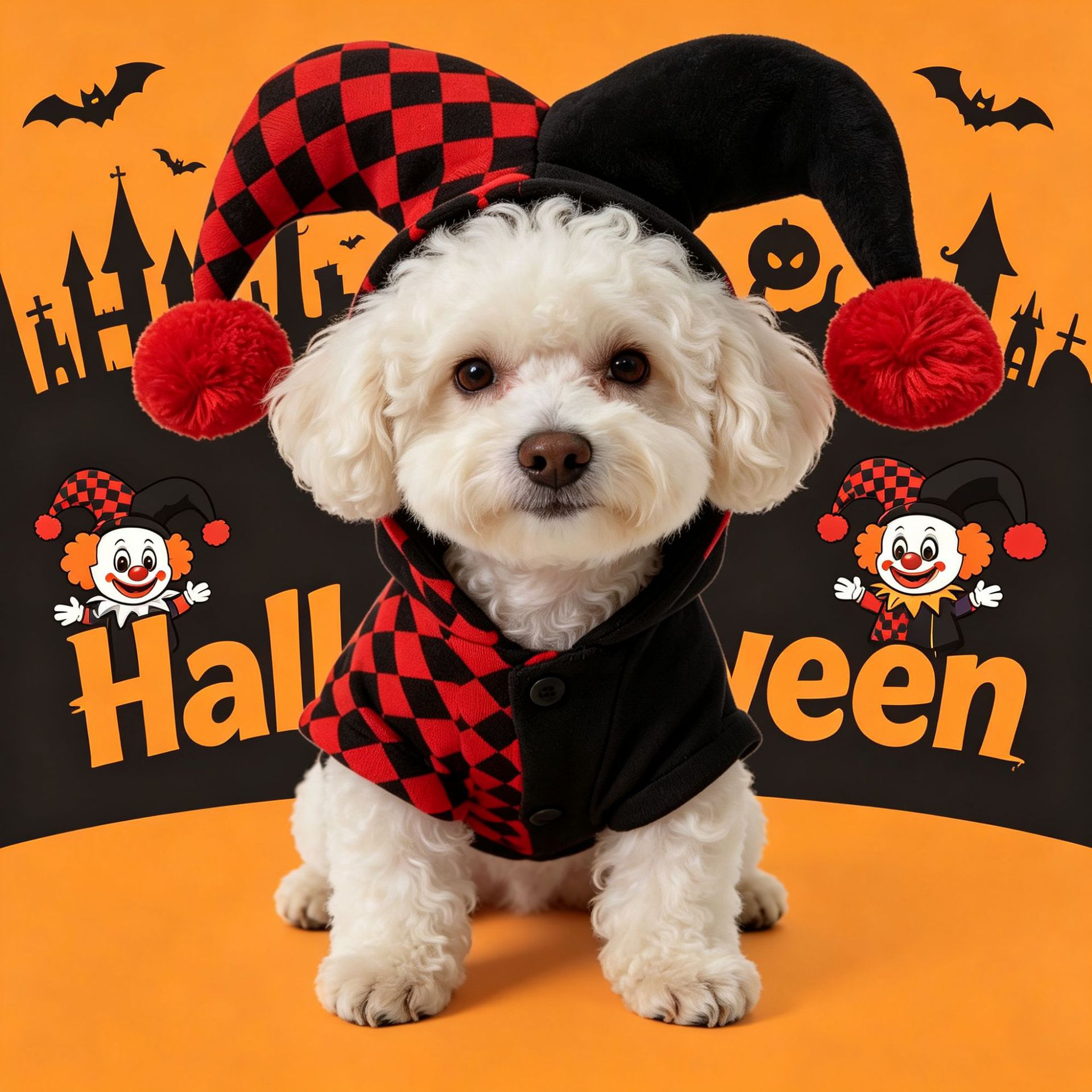 Halloween Dog Clown Costume with Jester Hat image 3