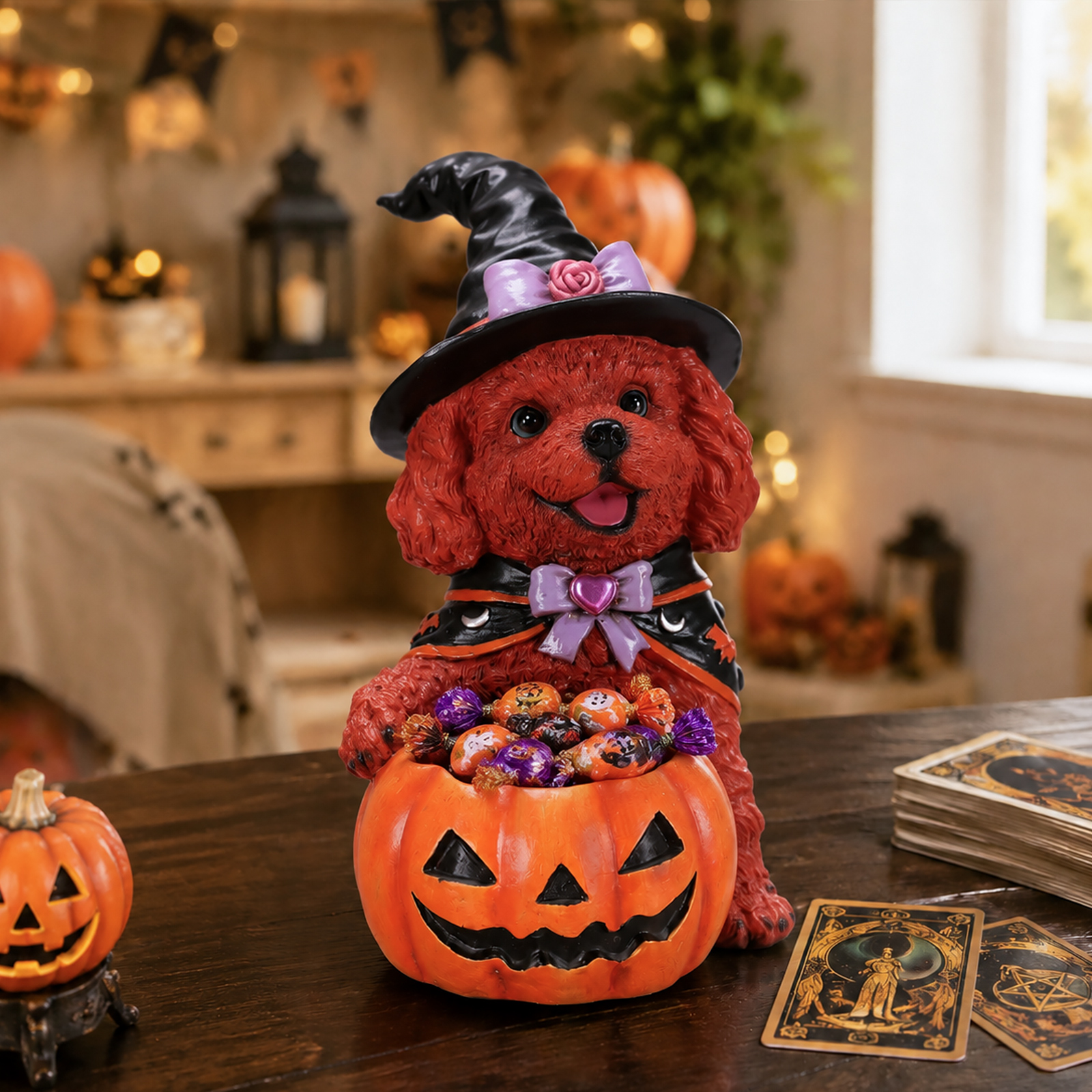 Halloween Puppy Witch Figurine With Pumpkin Bowl image 16