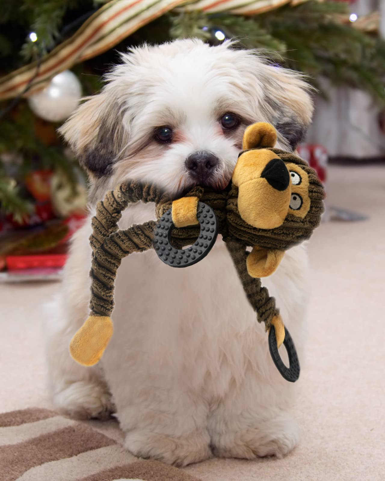Squeaky Plush Monkey Dog Toy with Teething Rings image 11