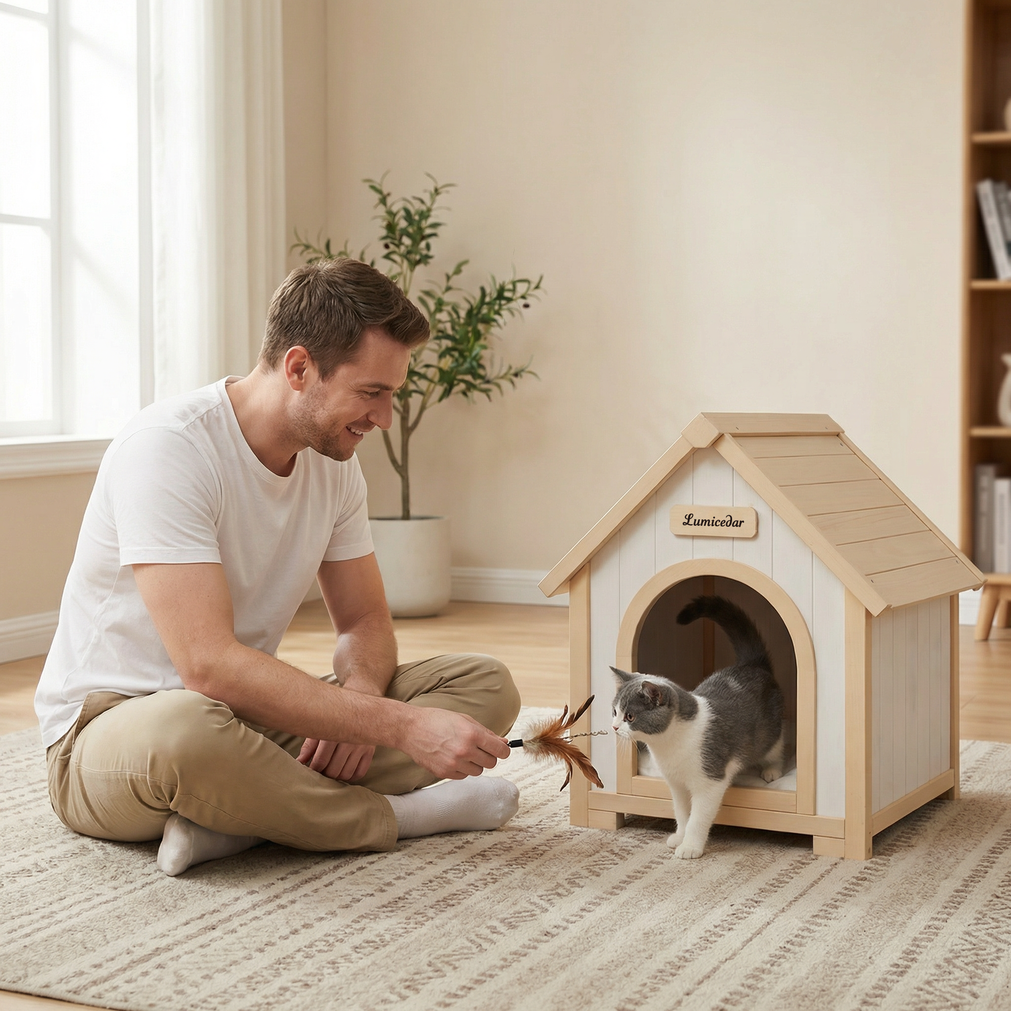 Modern Indoor Wooden Dog House with EVA Cushion – Solid Cedar Pet House for Small Dogs & Cats image 12