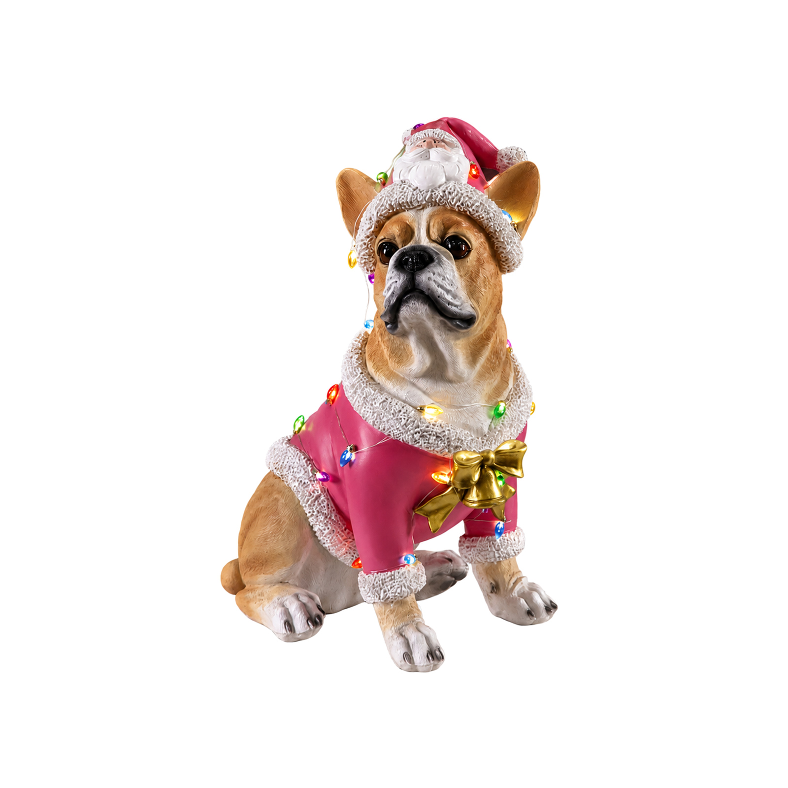 Christmas French Bulldog Statue,Holiday Dog Figurine in Pink Santa Outfit image 22