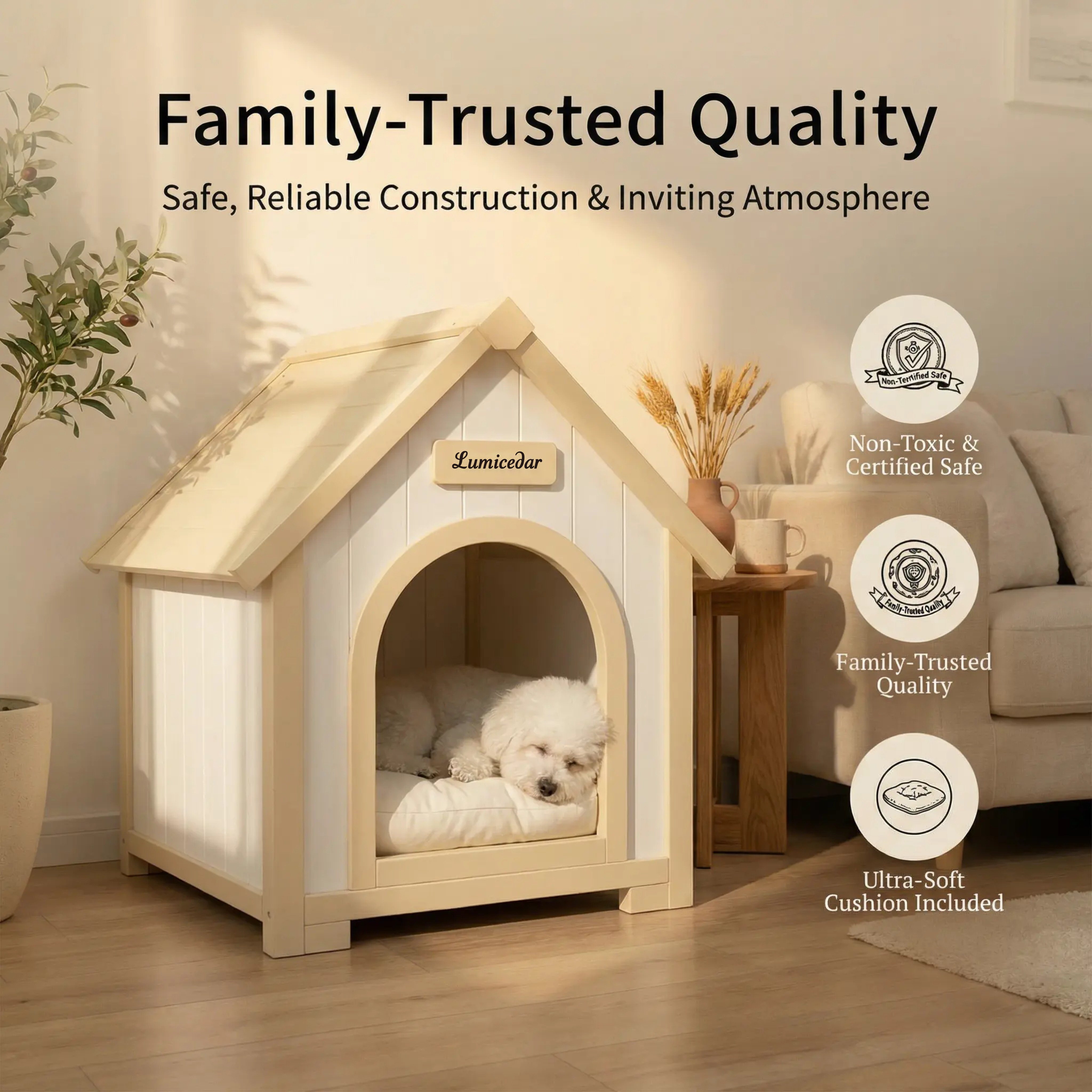 Modern Indoor Wooden Dog House with EVA Cushion – Solid Cedar Pet House for Small Dogs & Cats image 5