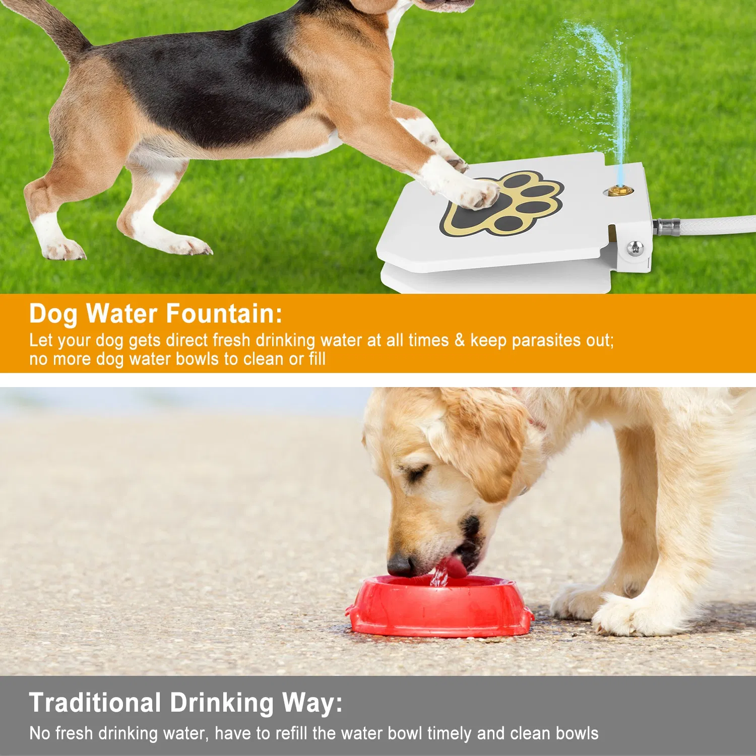 Step Activated Dog Water Dispenser, Outdoor Pet Drinking Fountain with 2-Way Water Splitter, Iron Build for Backyard Garden Use image 11