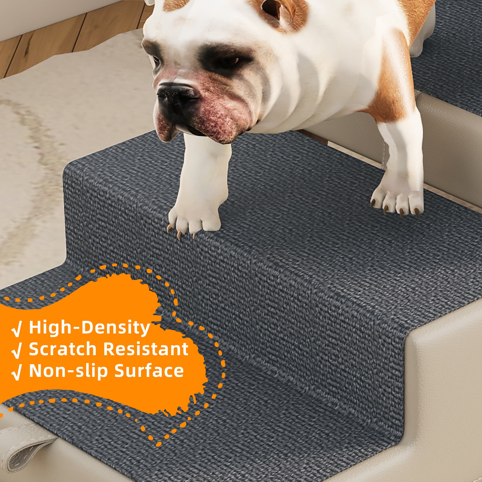 4-Step Ottoman Dog Stairs, 2-in-1 Foldable Pet Ramp for Bed,  Dog Ramp for Small Puppy and Cats, Sturdy Wood Frame Support with Non-slip walking surface, Holds Up To 220lbs ( Light Grey Color ) image 22