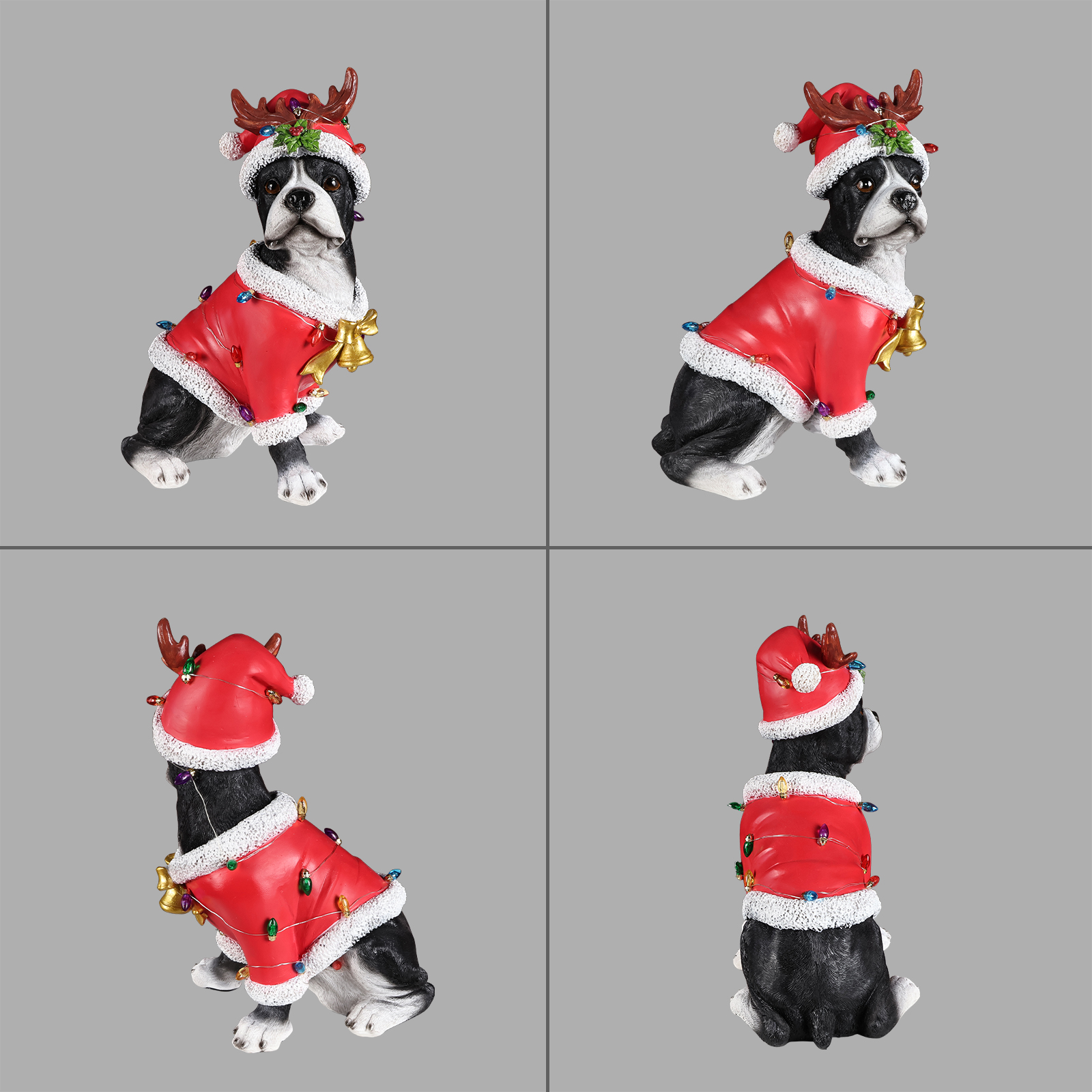 Christmas Boston Terrier Statue, Holiday Dog Figurine in Santa Outfit image 4