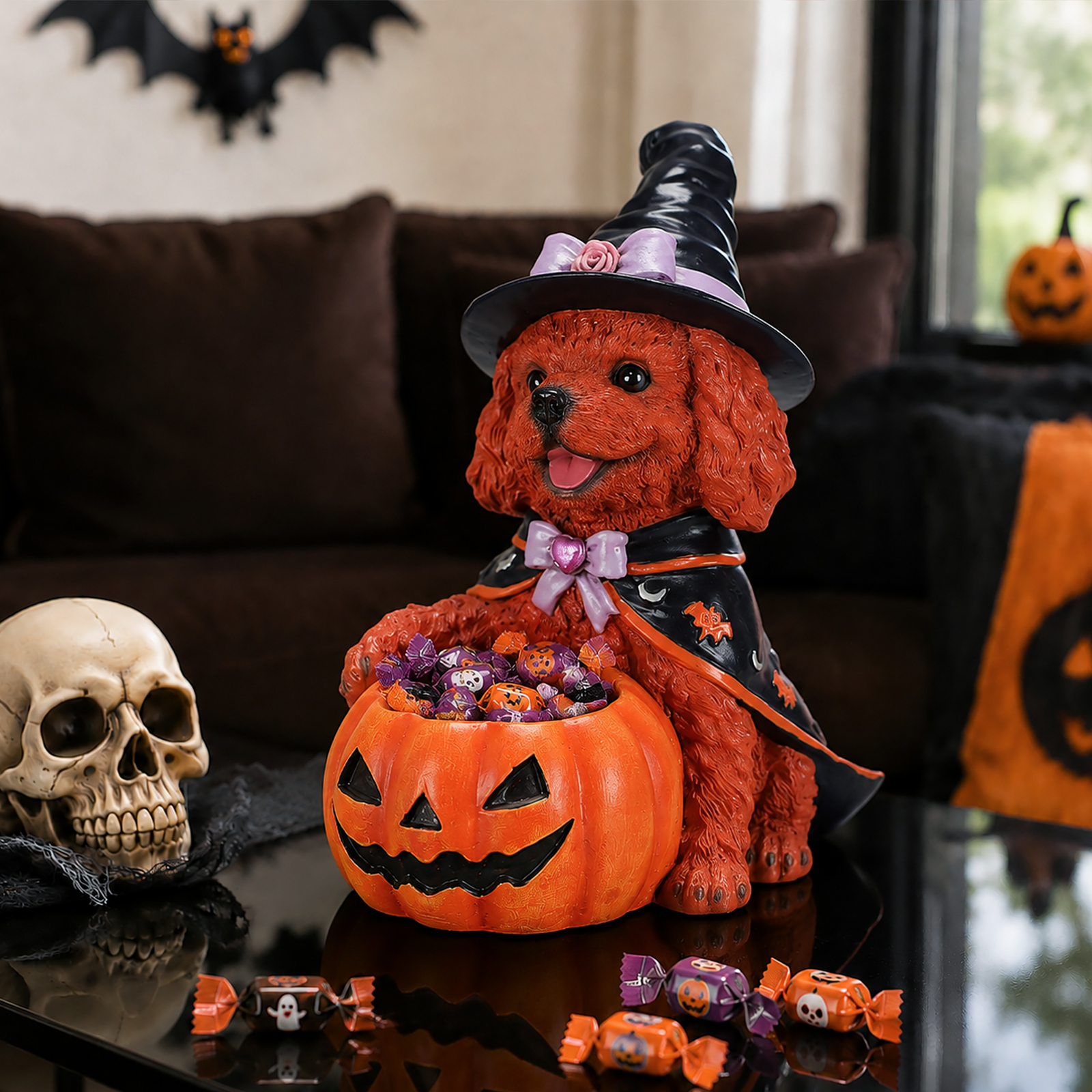 Halloween Puppy Witch Figurine With Pumpkin Bowl image 15