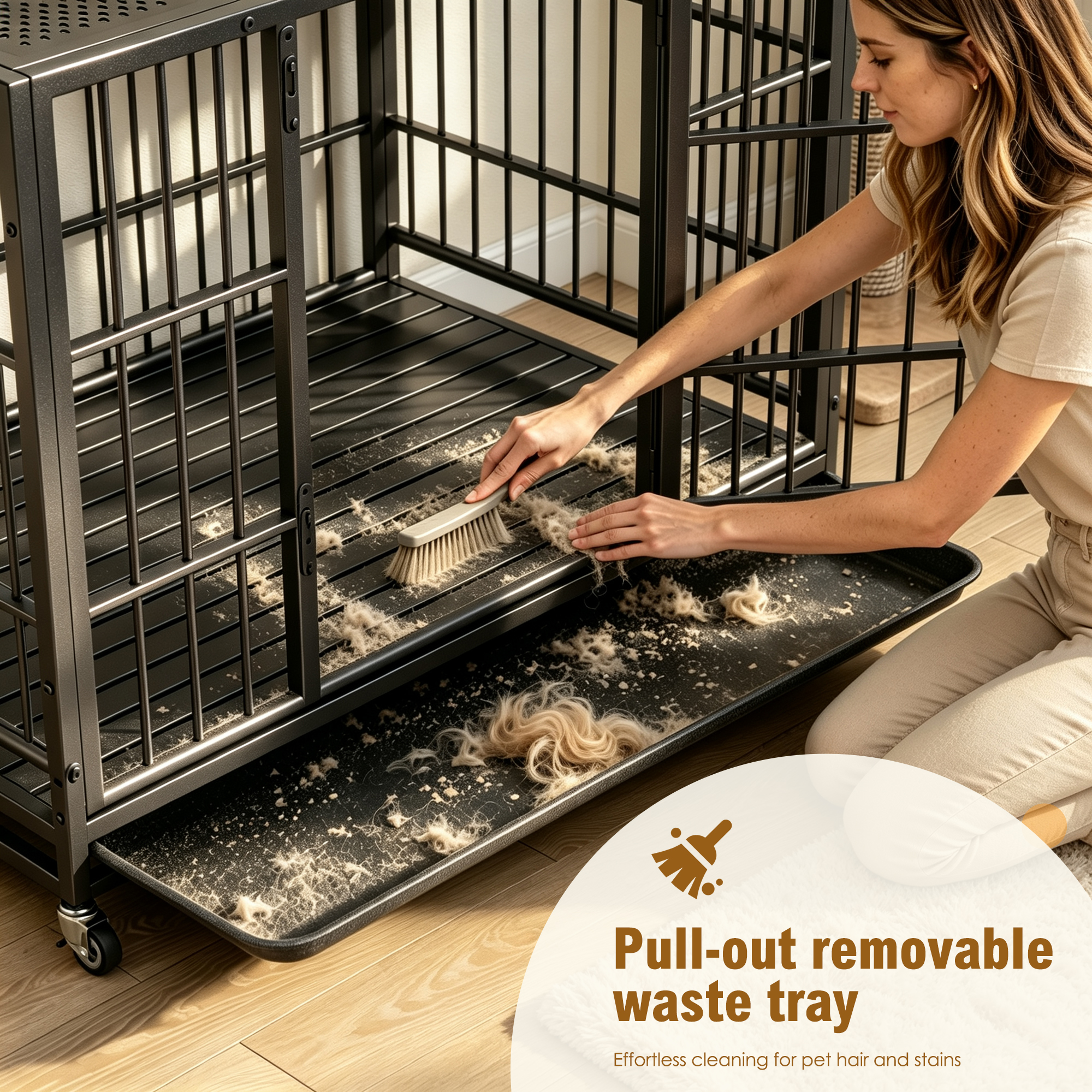 Heavy Duty Dog Crate , Mobile Pet Kennel with Lockable Wheels & Rotary Twist-Latch, Indoor Outdoor Metal Cage with Perforated Top image 2