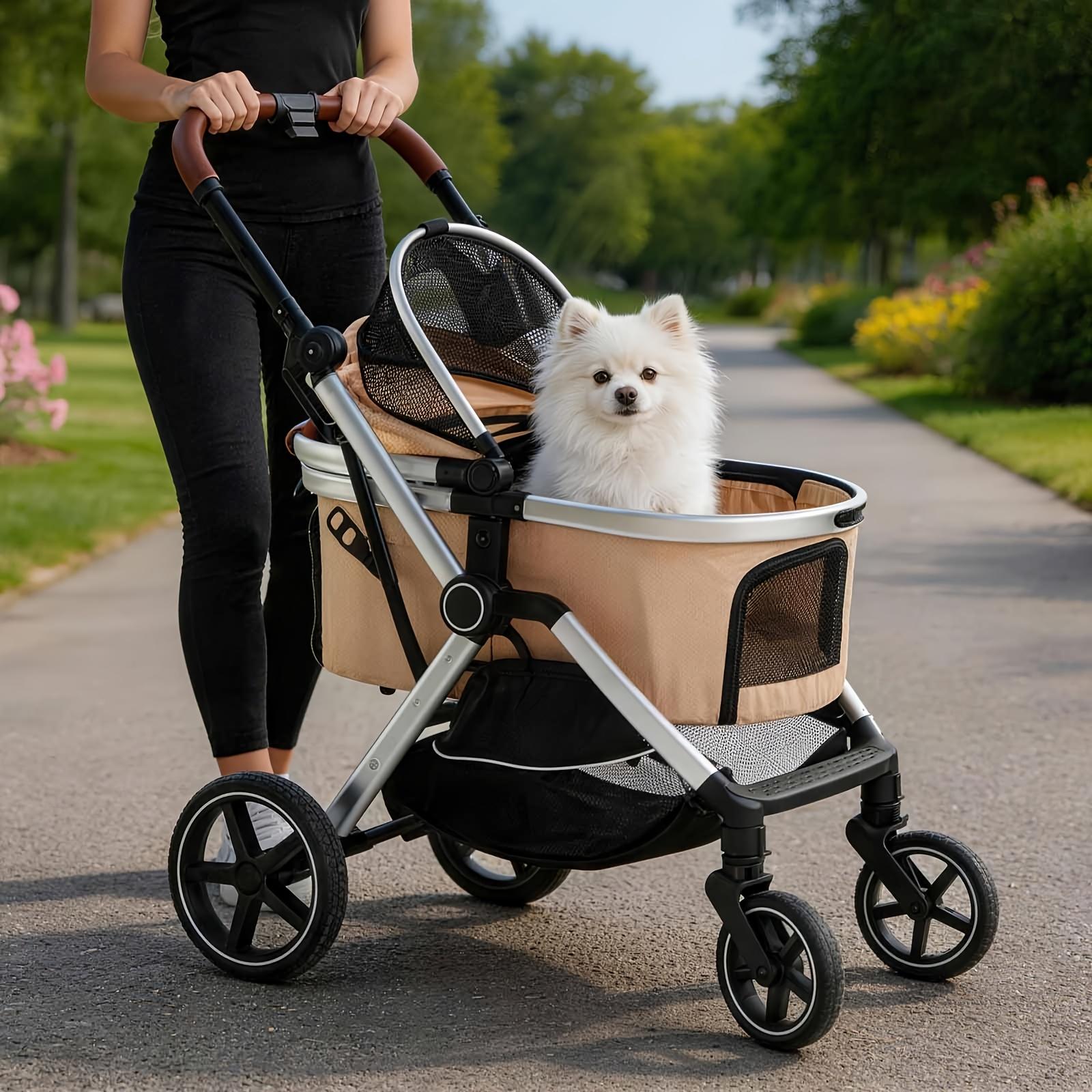 Versatile Pet Stroller For Small To Medium Dogs And Cats  Lightweight, Foldable, And Multi-purpose With Detachable Aluminum Frame Features Ventilated Mesh For Outings, Travel, And Walks. image 12