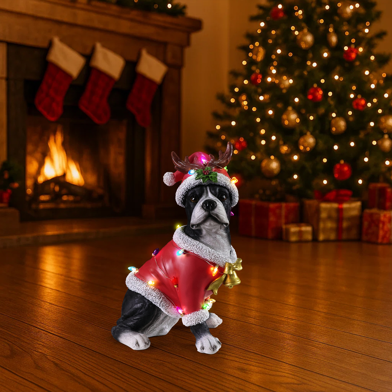 Christmas Boston Terrier Statue, Holiday Dog Figurine in Santa Outfit image 11