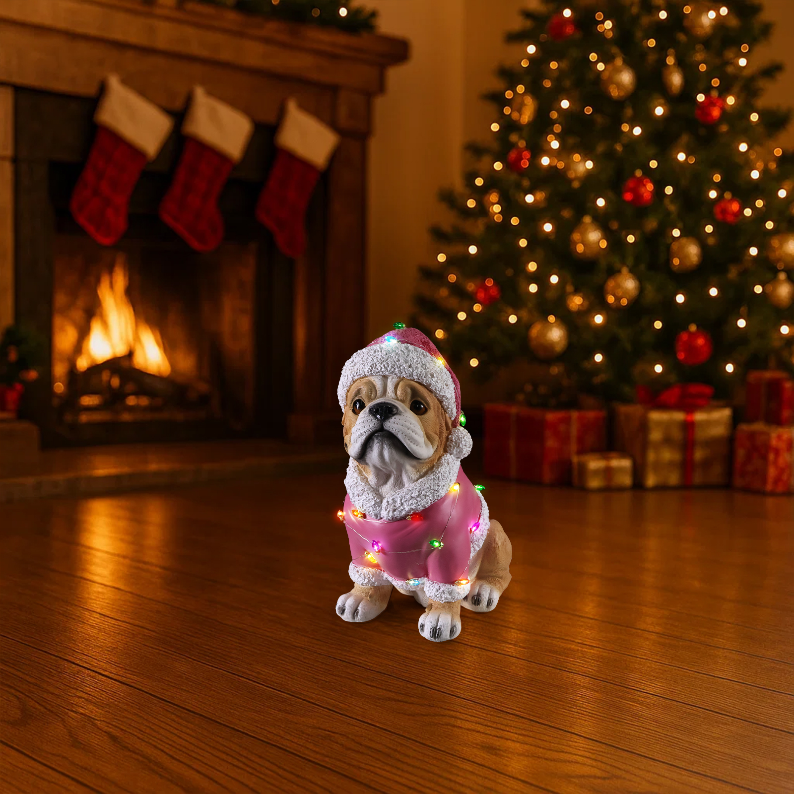Christmas Pug Statue, Holiday Dog Figurine in Pink Santa Outfit image 10