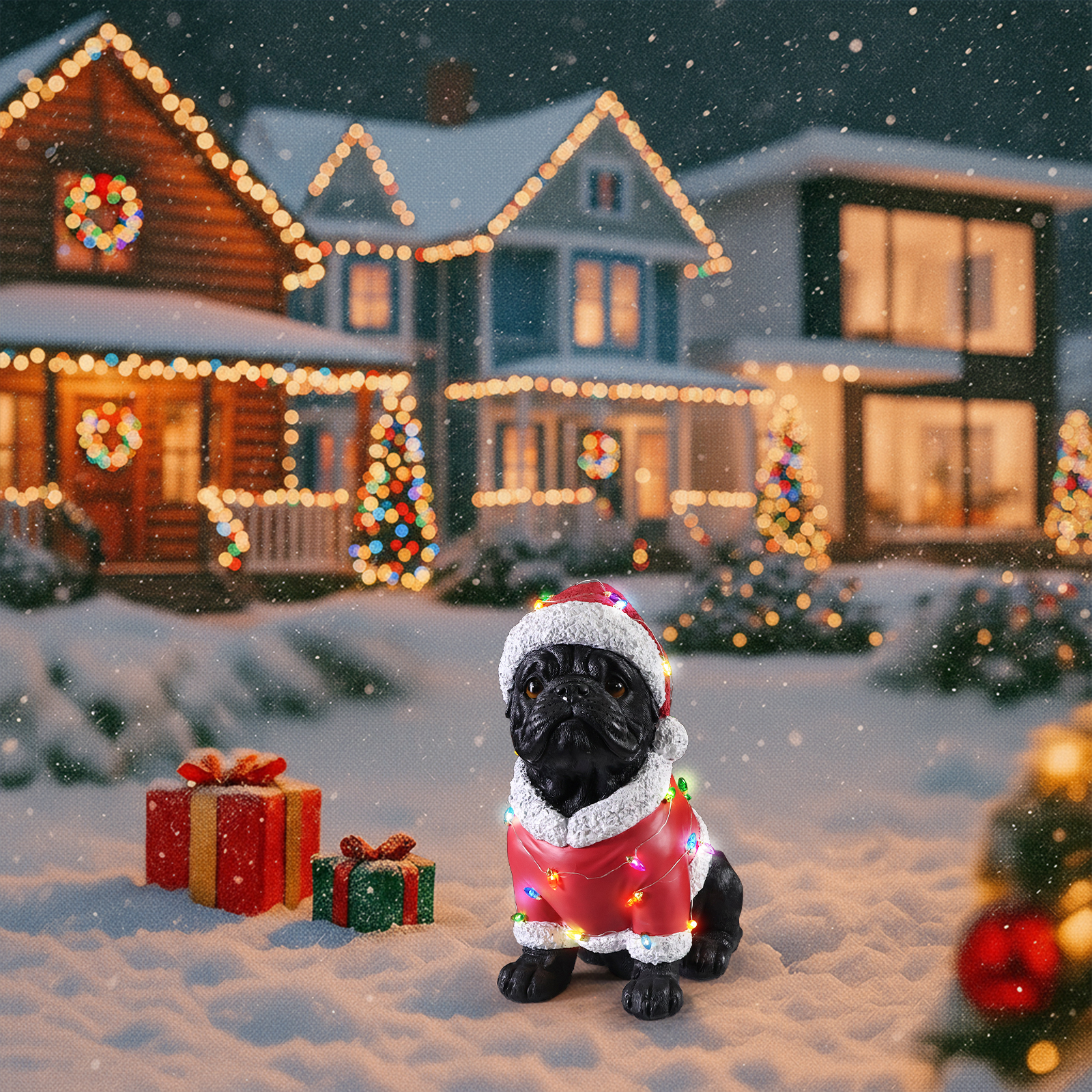 Christmas Pug Statue, Holiday Dog Figurine in Santa Outfit image 8