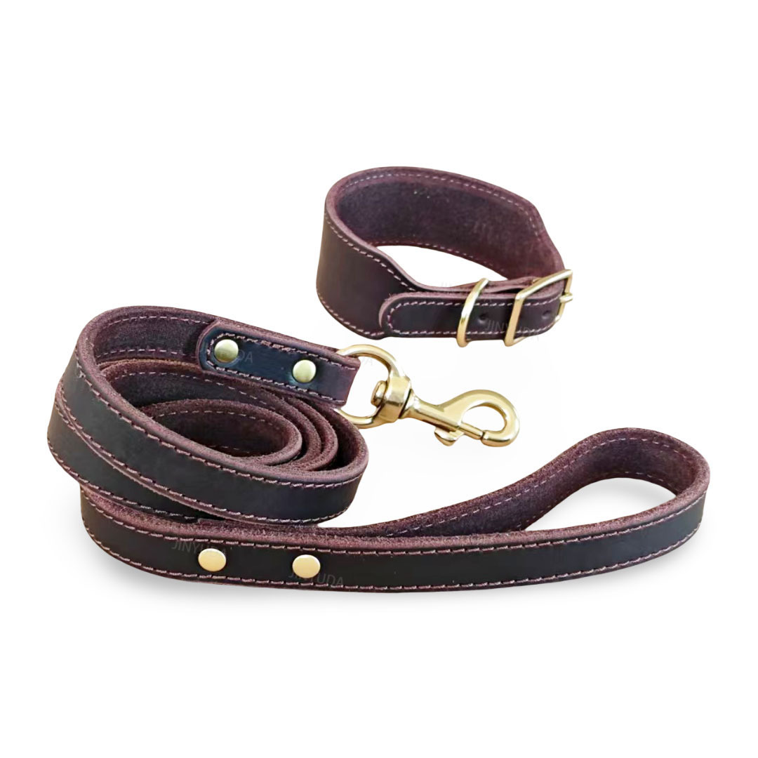Pet Rope Dog Leash Genuine Full-grain Leather Rope Brass image 7