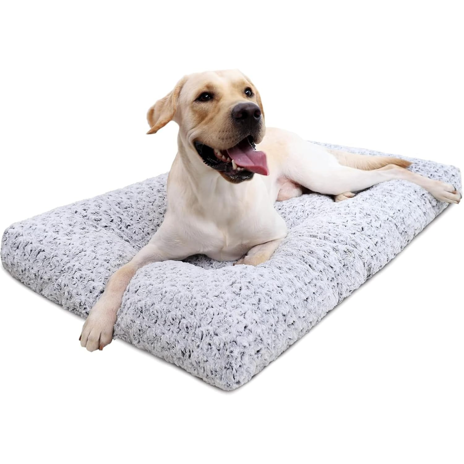 35x23 Inch Gray Plush Dog Crate Bed, Washable Pet Mat image 4