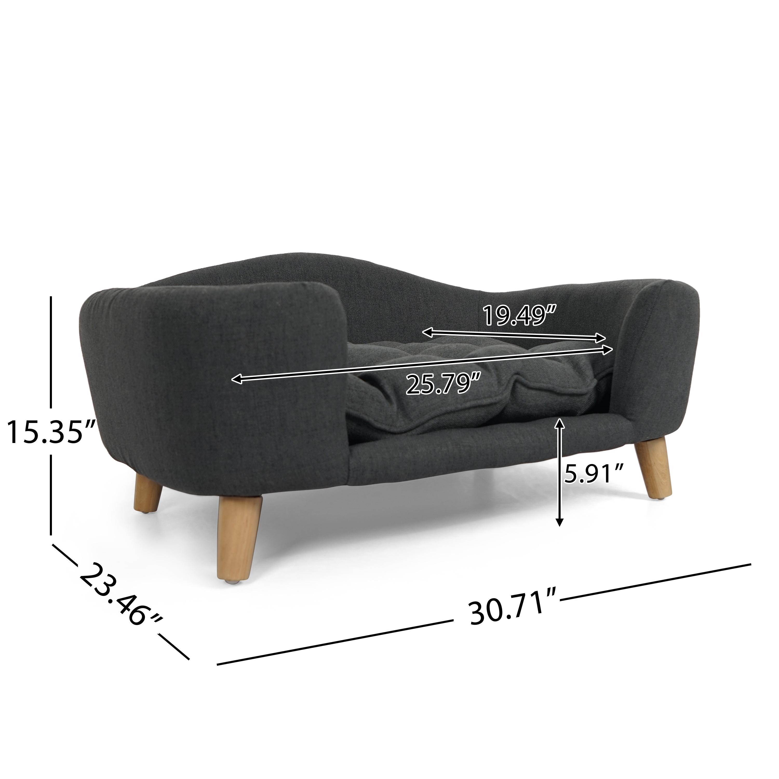 Elevated Dog Bed Frame for Small Dog, Fabric Pet Couch Bed with Rubber Wood Legs and Supportive Foam, Dark Gray, Easy Assembly image 6
