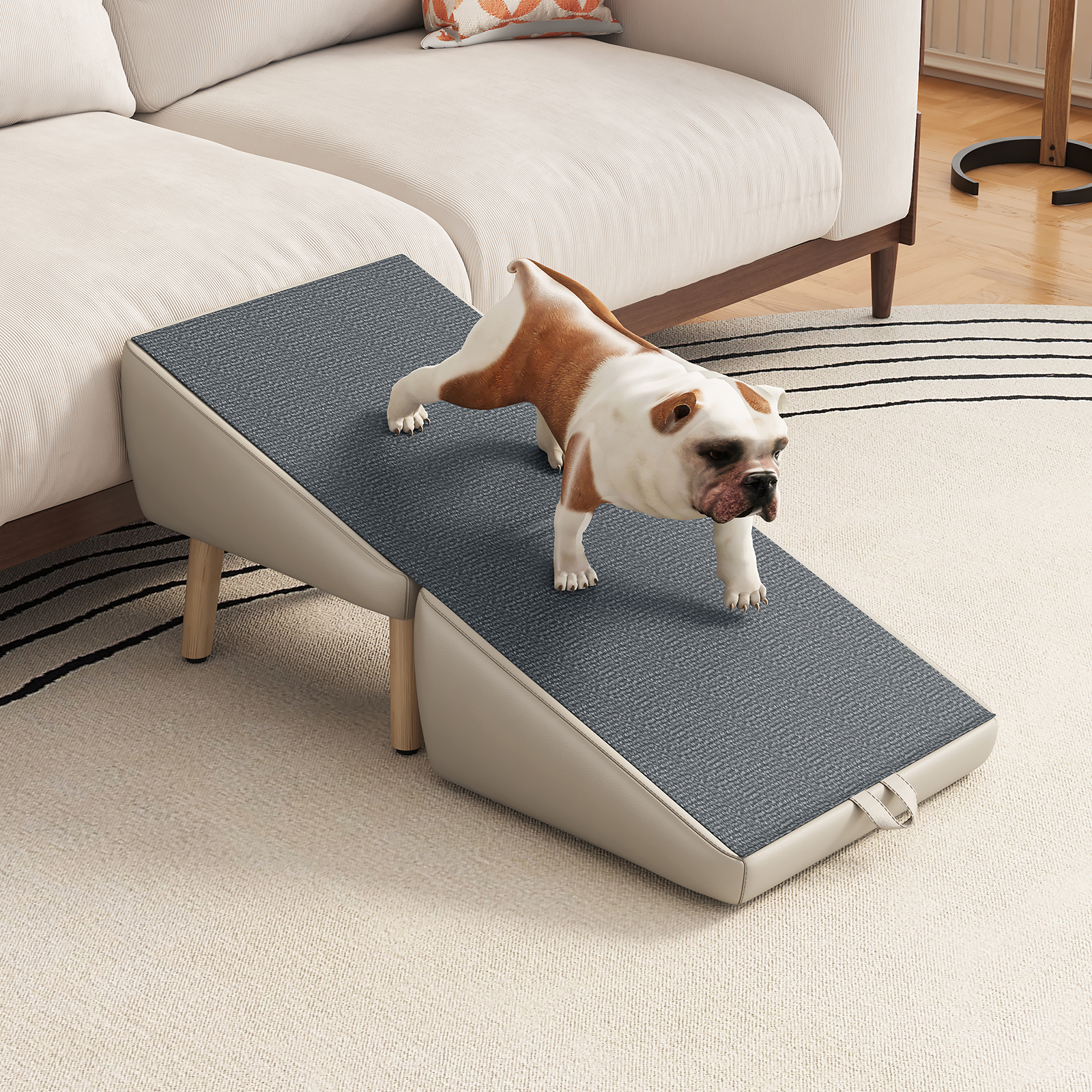 (UPGRADED) Dog Stairs for Small Dogs and Cats, Dog Ramp for Couch and Bed, Foldable 2-in-1 Wooden Pet Steps for Puppy, Split Ottoman Design (Light Grey) image 14