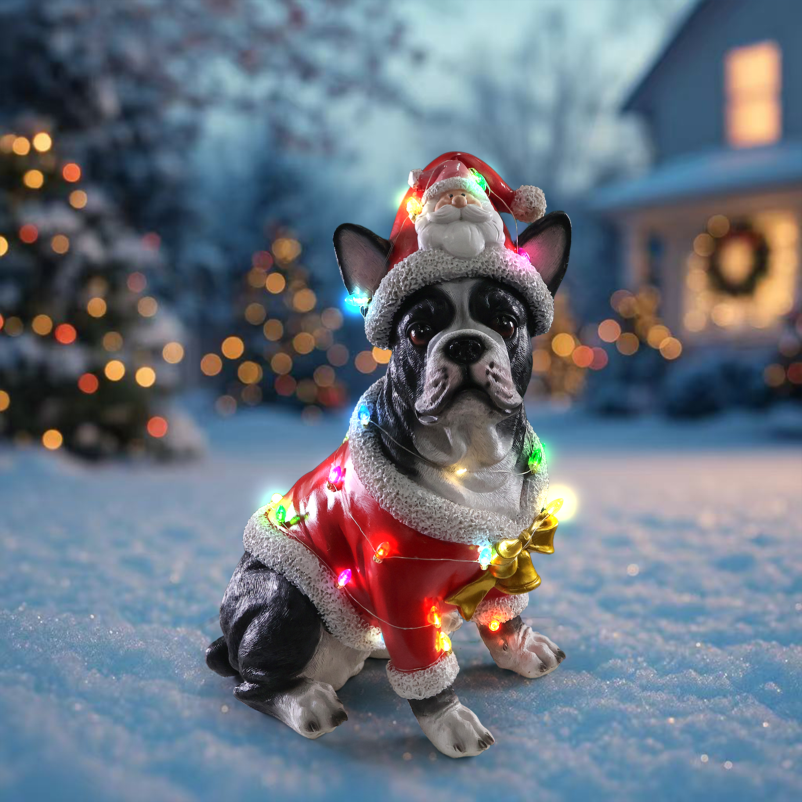 Christmas French Bulldog Statue, Holiday Dog Figurine in Santa Outfit image 19