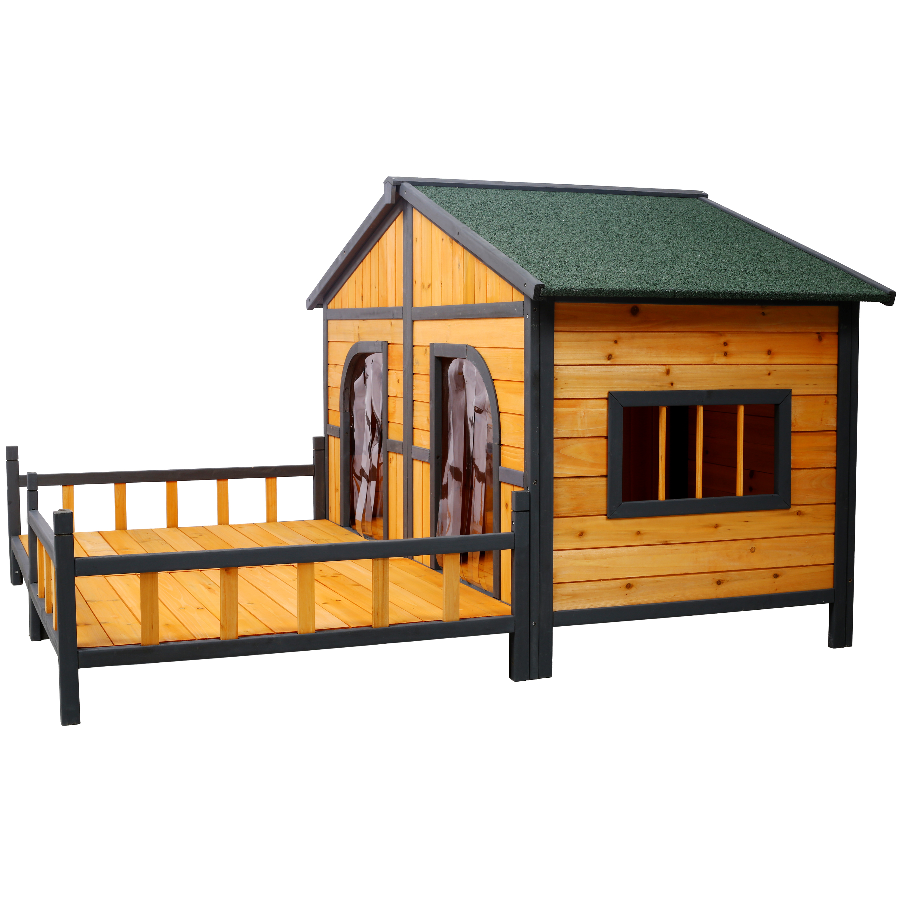 Wooden Large Dog House Outdoor Double XL Dog Kennel with Elevated Floor and Porch, Weatherproof Puppy Shelter for Small and Medium Breed Dogs, Natural image 18
