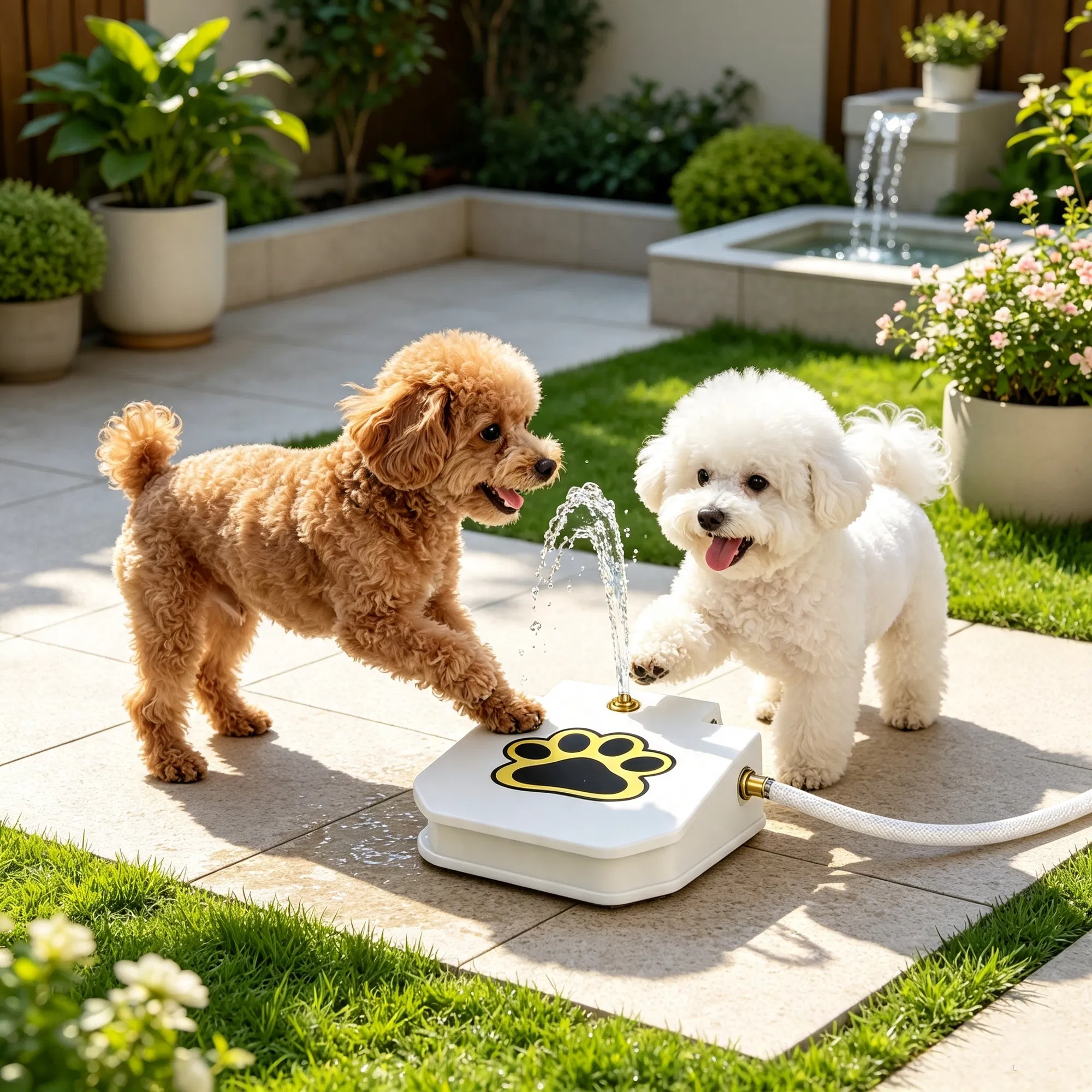 Step Activated Dog Water Dispenser, Outdoor Pet Drinking Fountain with 2-Way Water Splitter, Iron Build for Backyard Garden Use image 2
