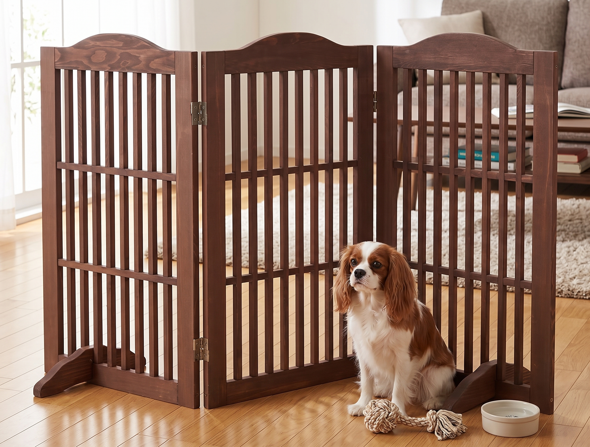 Wooden Freestanding Foldable Pet Gate for Dogs, 30 inch 3 Panels Step Over Fence, Dog Gate for The House, Doorway, image 6