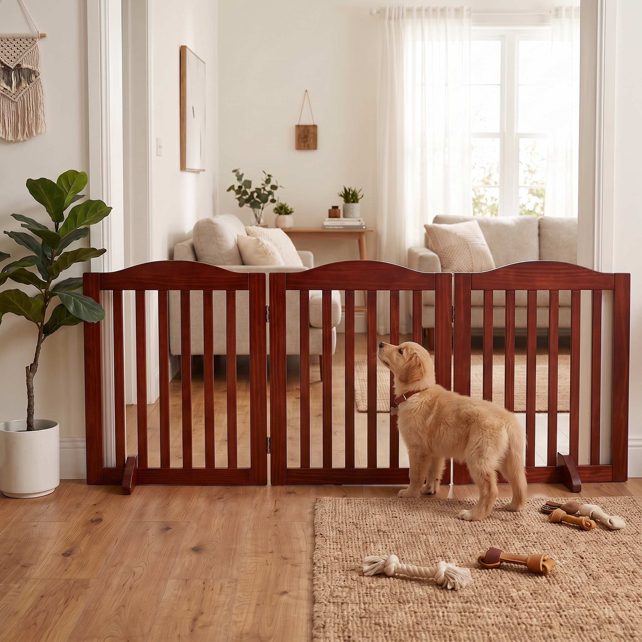 Wooden Freestanding Foldable Pet Gate for Dogs, 24 inch 3 Panels Step Over Fence, Dog Gate for The House, Doorway,