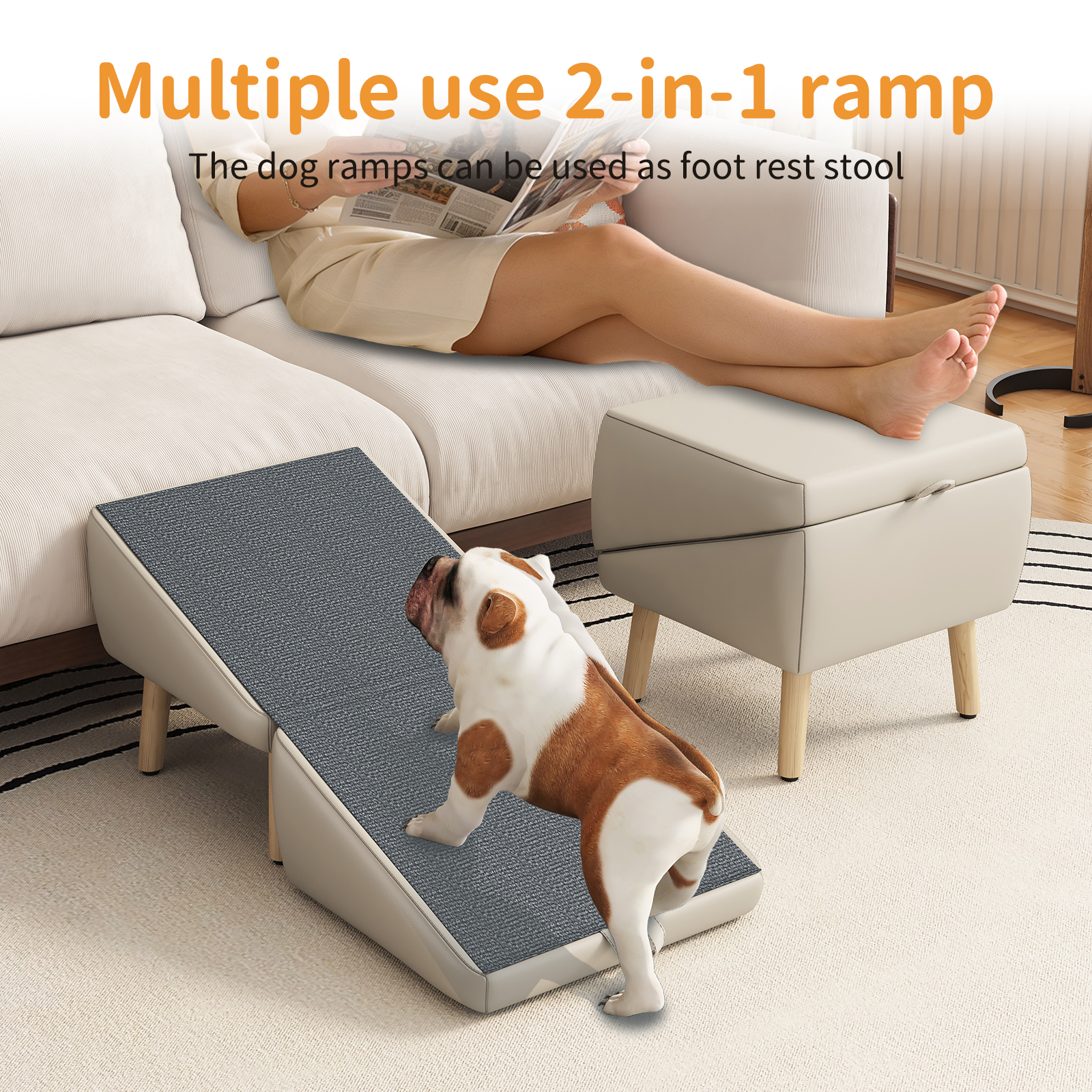 (UPGRADED) Dog Stairs for Small Dogs and Cats, Dog Ramp for Couch and Bed, Foldable 2-in-1 Wooden Pet Steps for Puppy, Split Ottoman Design (Light Grey) image 12