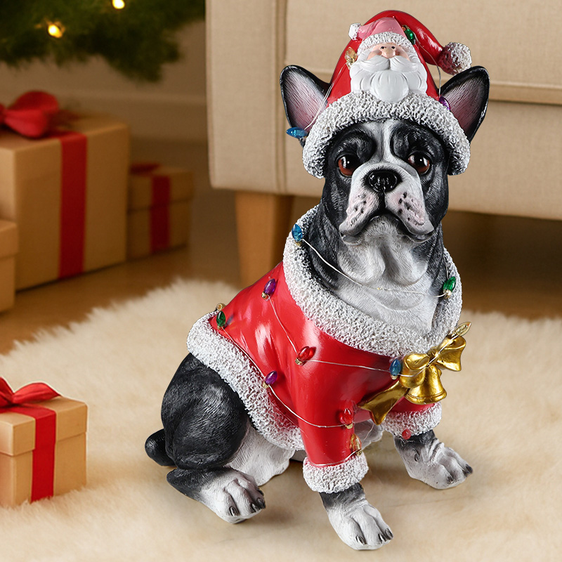 Christmas French Bulldog Statue, Holiday Dog Figurine in Santa Outfit image 6