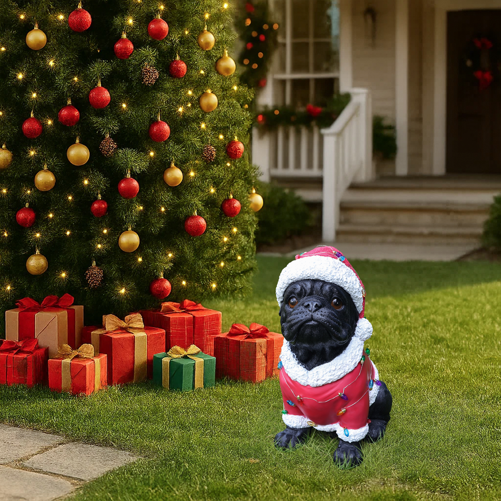 Christmas Pug Statue, Holiday Dog Figurine in Santa Outfit image 15
