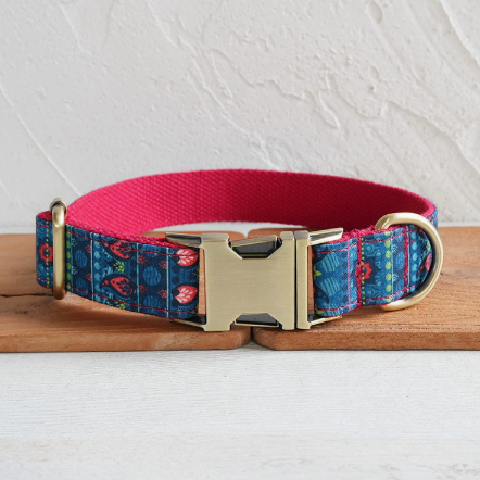 New Red Lotus Dog Collar Pet Supplies Export Leash Set Bronze Buckle image 3