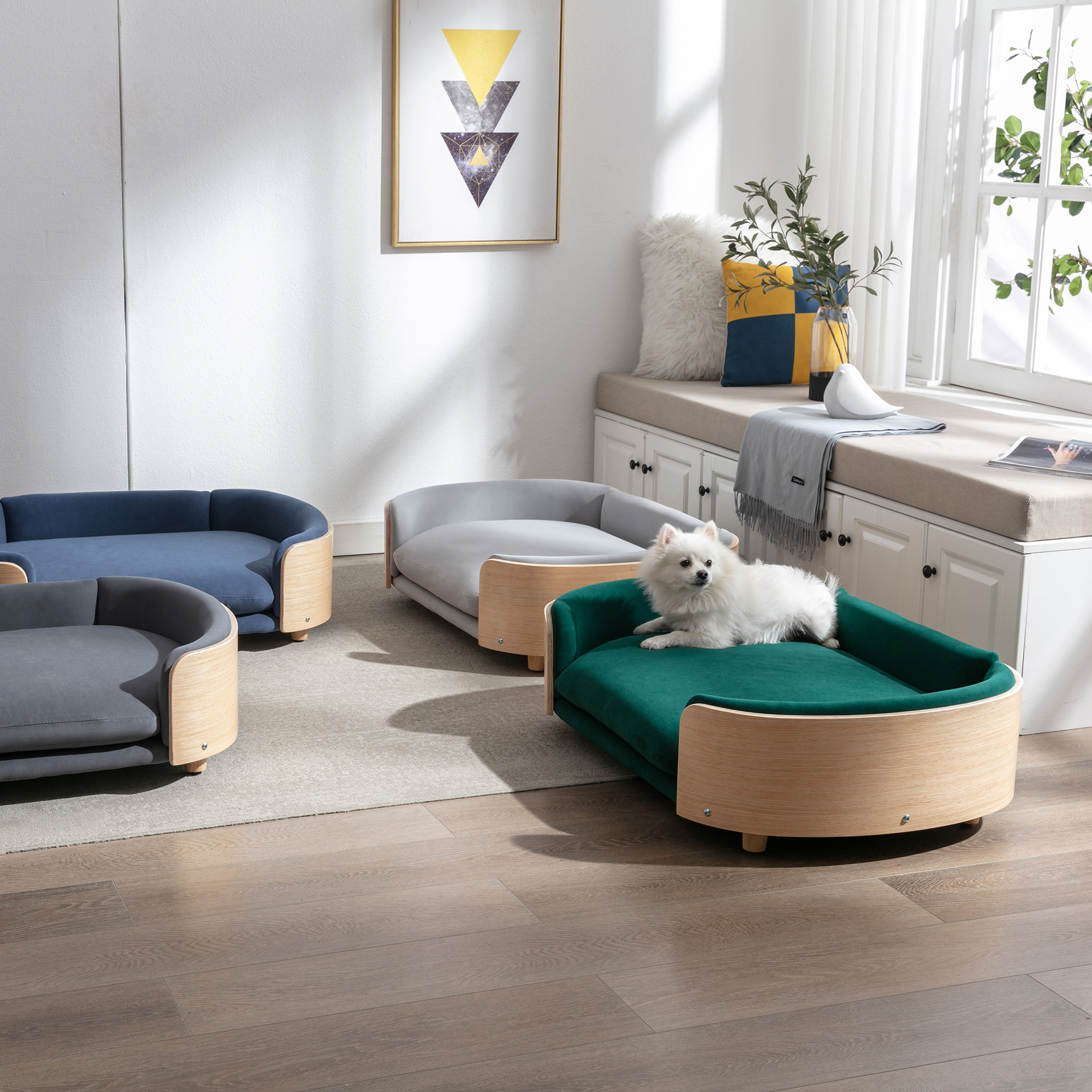 Scandinavian style Elevated Dog Bed Pet Sofa With Solid Wood legs and Bent Wood Back, Velvet Cushion,Large Size image 19