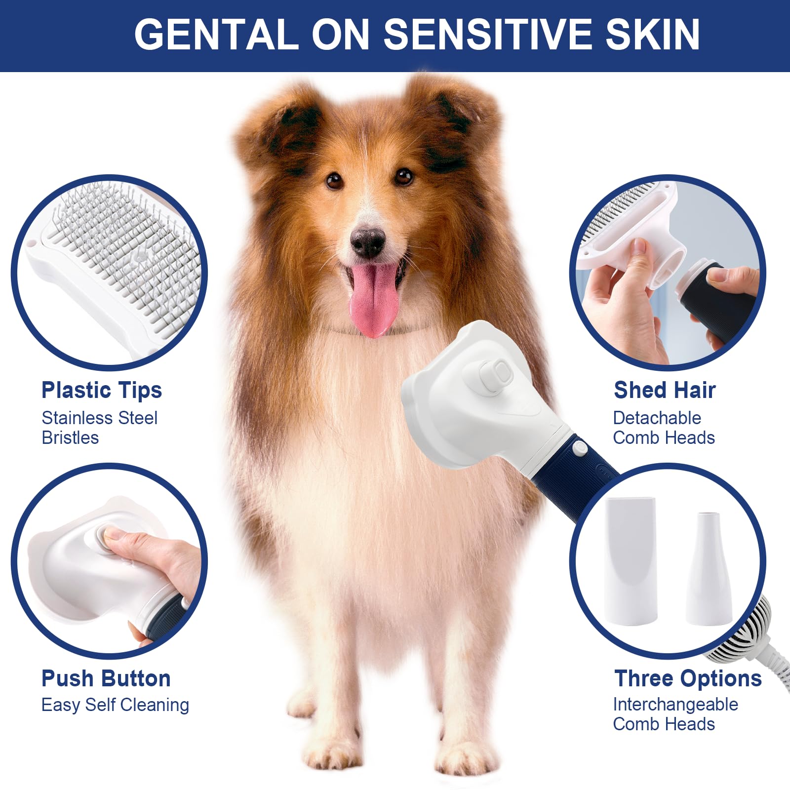 3-in-1 Pet Hair Dryer and Slicker Brush image 2