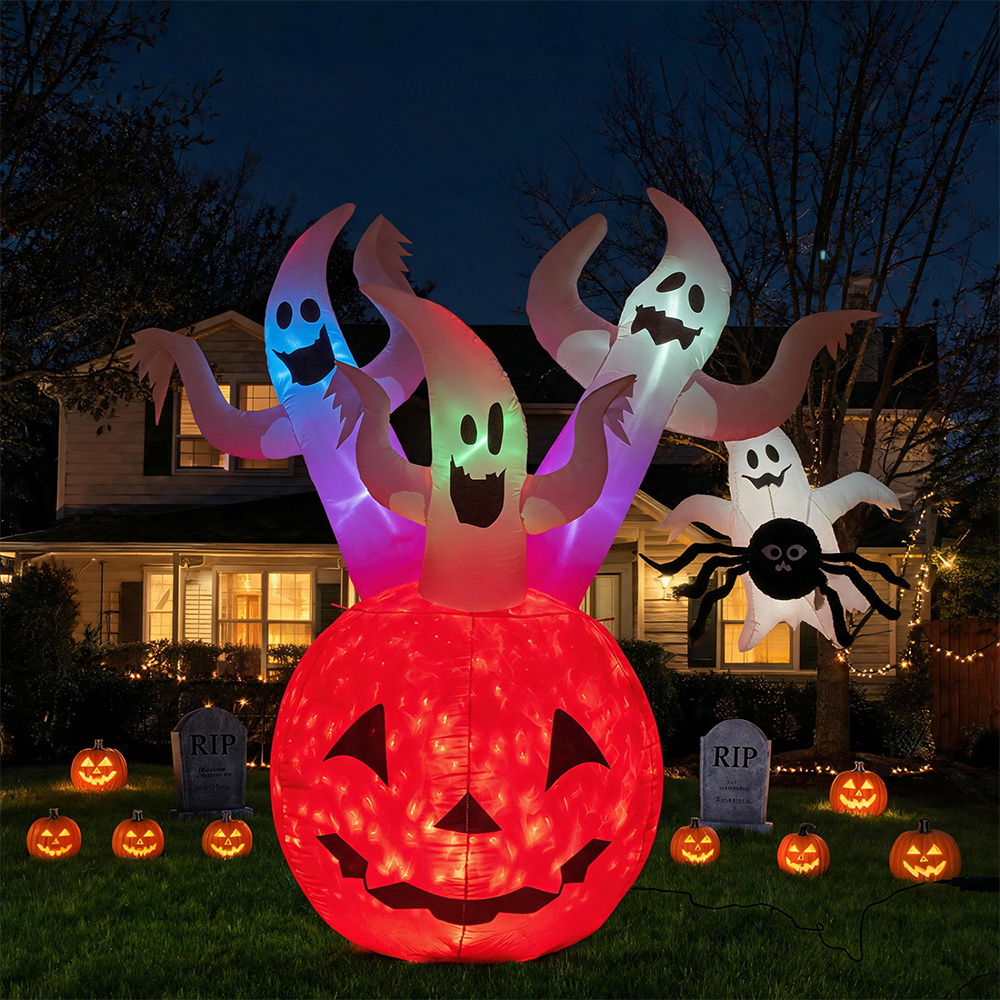 6 FT Inflatable Ghost Pumpkin with Lights image 4