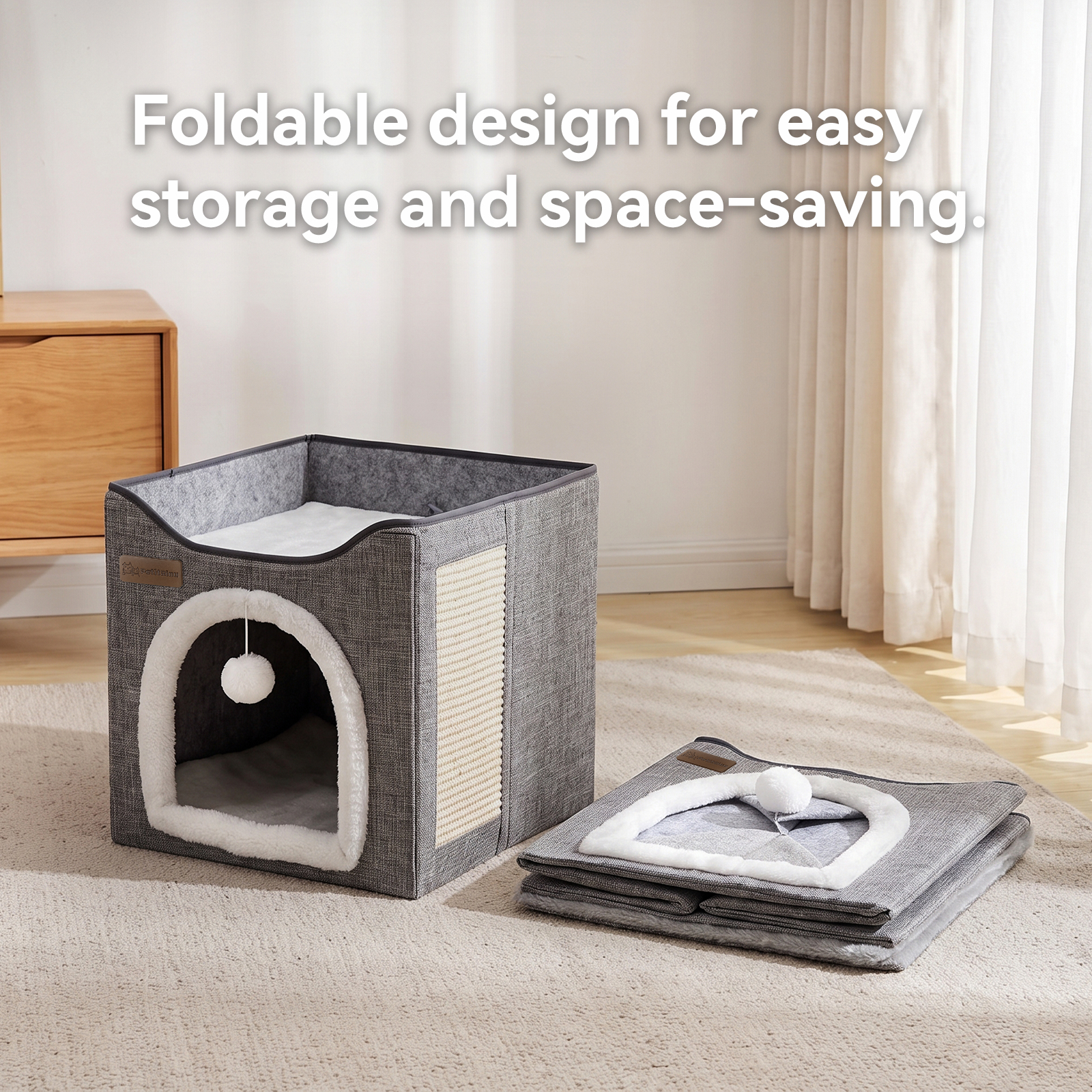 Arched Cat Bed In Green And Gray Color image 9