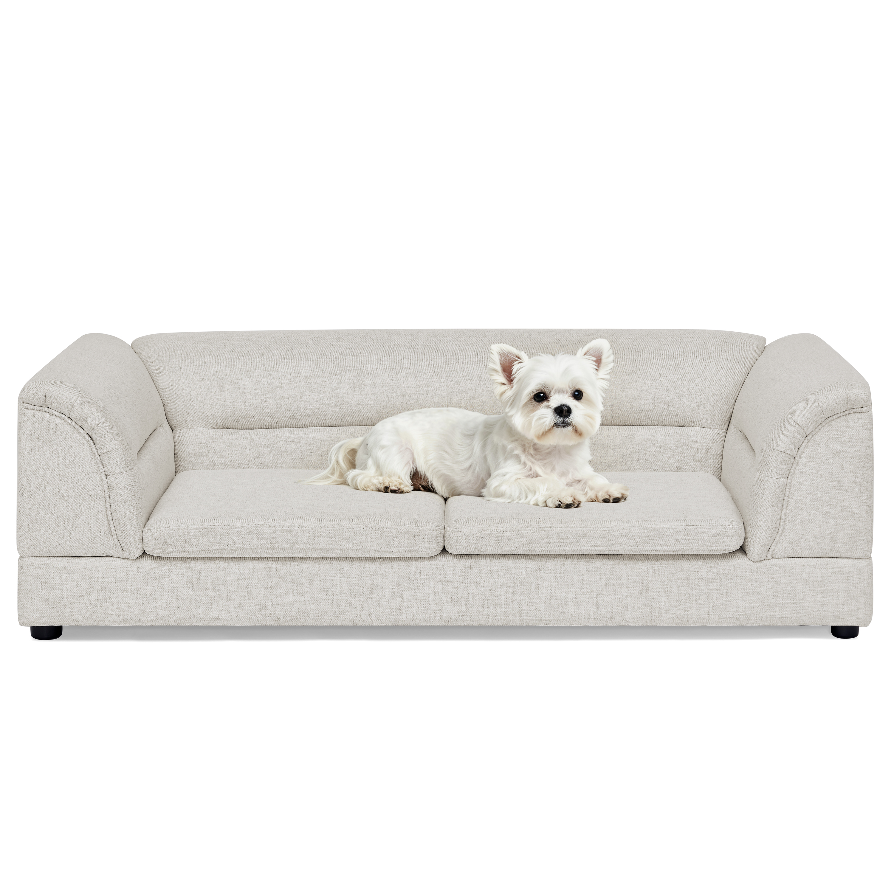Oversized Pet Sofa, Curved Armrest Rectangular Dog Sofa, Linen Fabric Comfort Pet Couch for Large & Oversized Dogs-Beige image 7