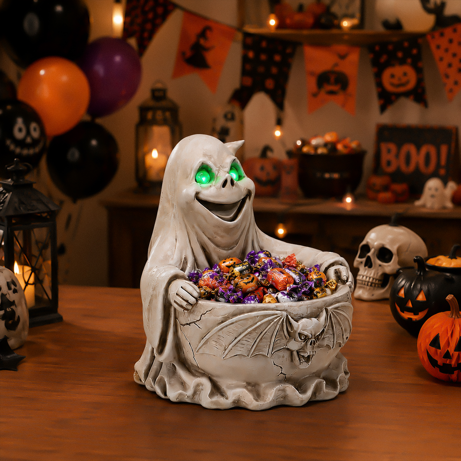 Halloween Ghost Storage Bowl Figurine, Spooky Candy Dish with LED Light for Halloween Party image 6