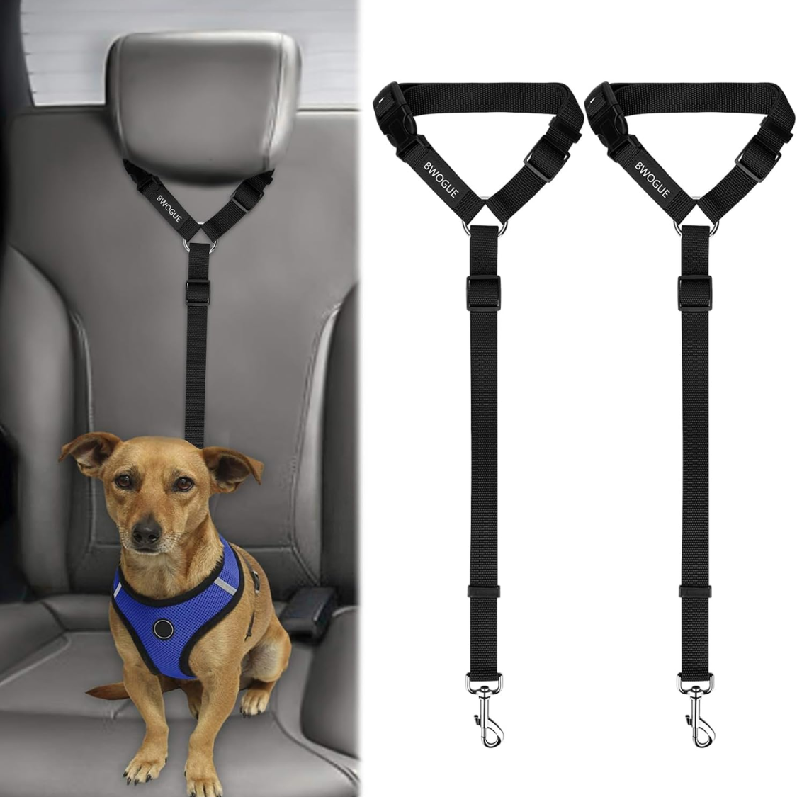 2 Pack Dog Seat Belt For Car, Headrest Restraint Safety Leads image 6