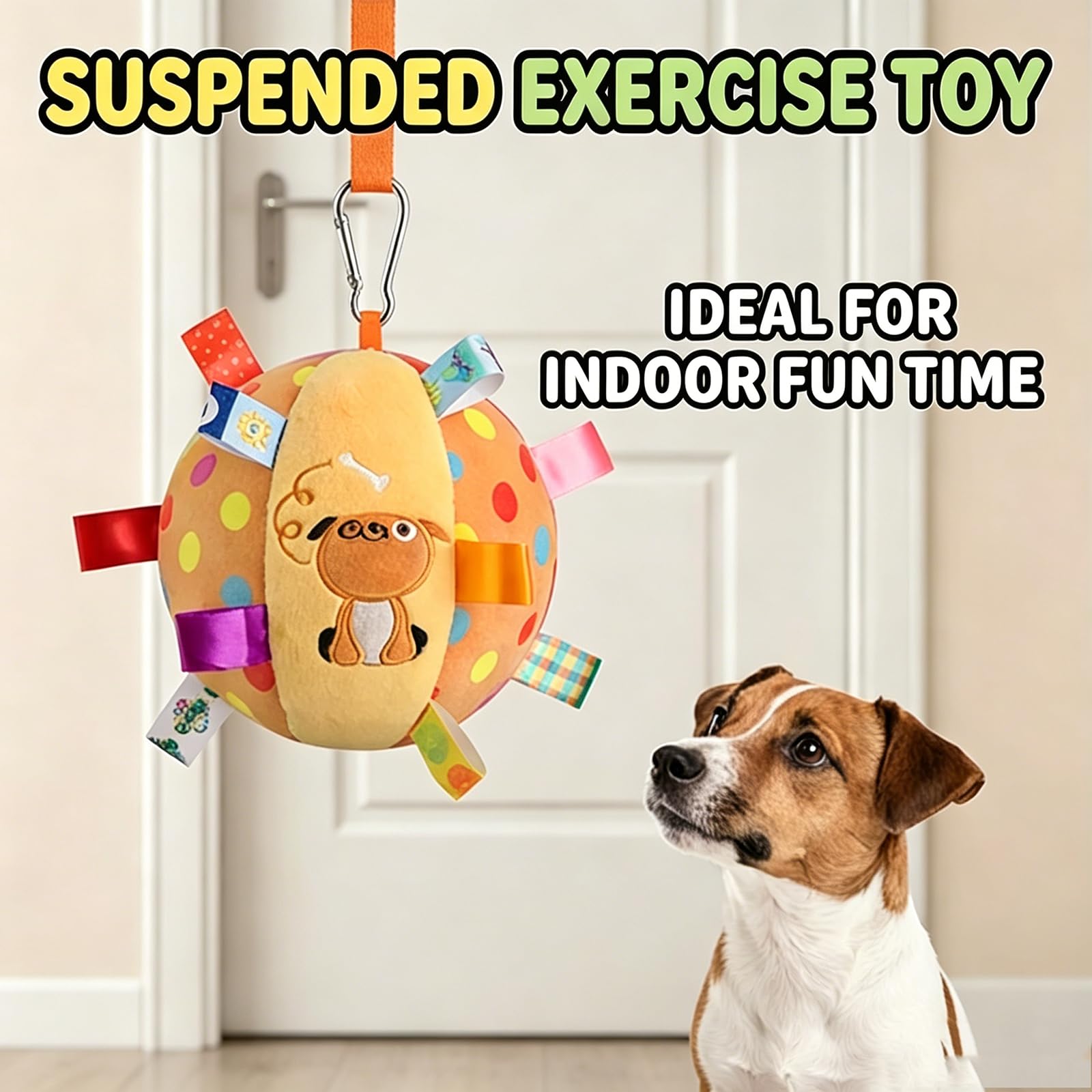 Colorful Squeaky Hanging Dog Training Toy, Squeaky Hanging Dog Toy, Dogs Ball With Ribbons And Bell, Pet Interactive Fetch Toys For Small Medium Dog Training Toy image 4