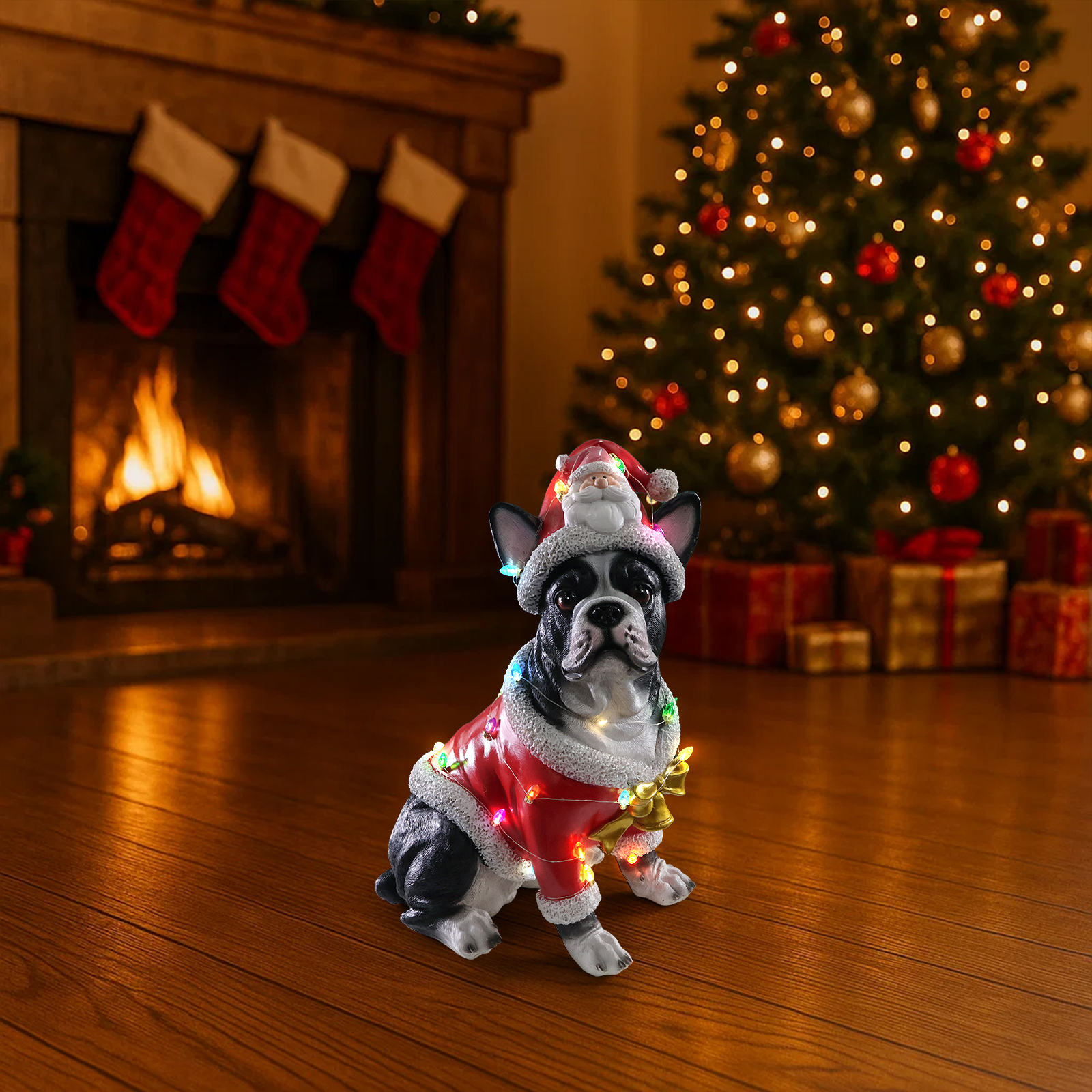 Christmas French Bulldog Statue, Holiday Dog Figurine in Santa Outfit image 9