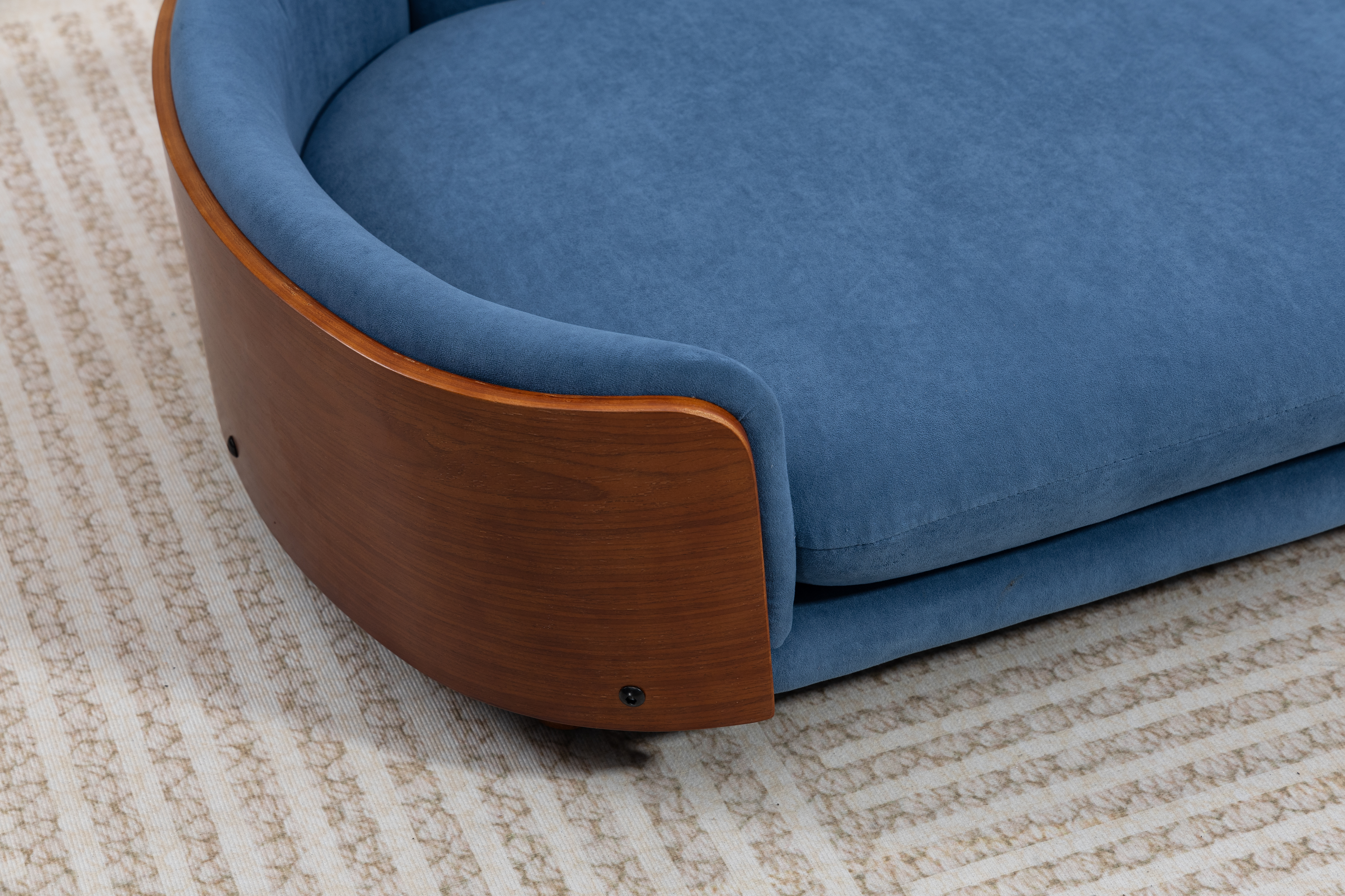 Scandinavian style Elevated Dog Bed Pet Sofa With Solid Wood legs and Walnut Bent Wood Back, Velvet Cushion,Large Size image 13