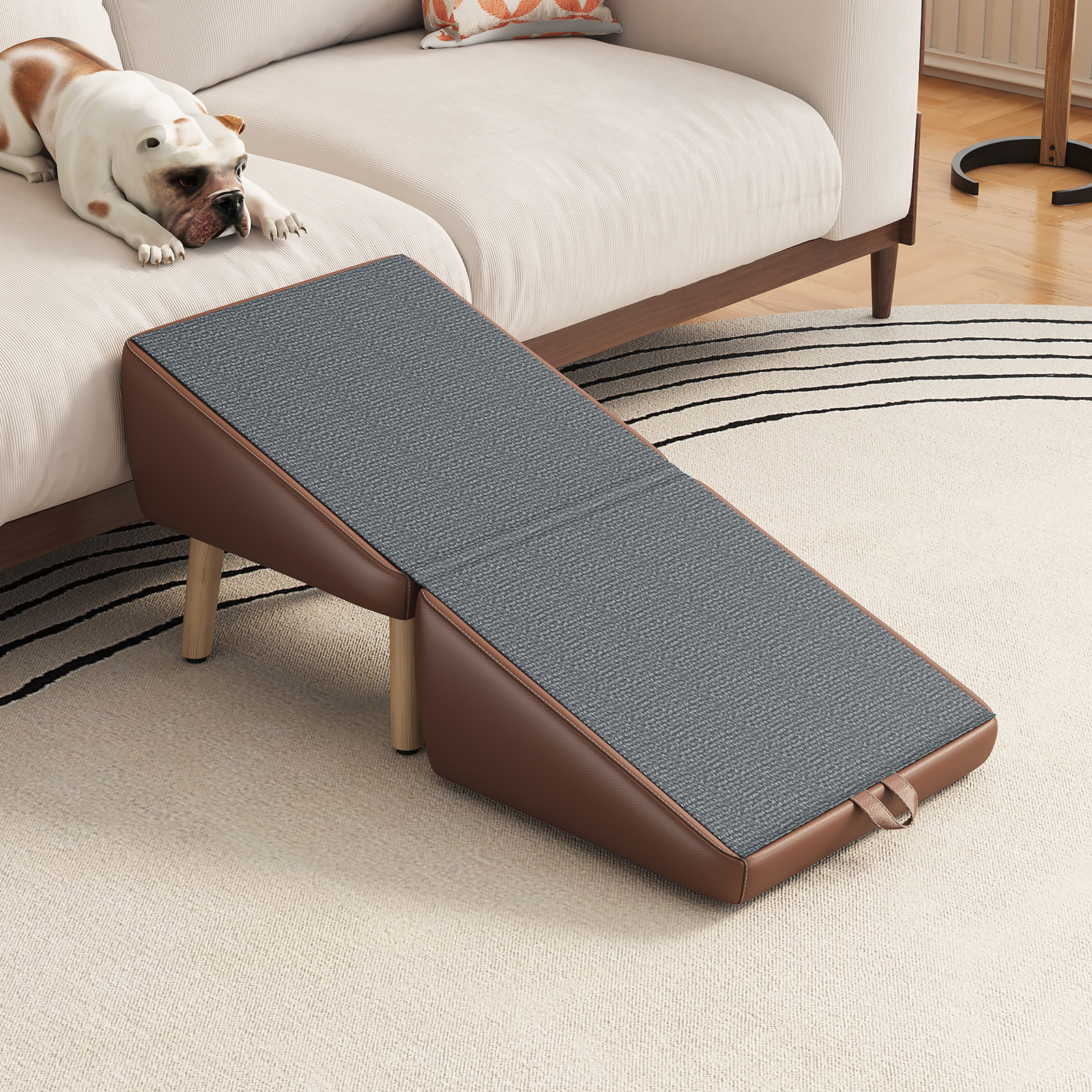(UPGRADED) Dog Stairs for Small Dogs and Cats, Dog Ramp for Couch and Bed, Foldable 2-in-1 Wooden Pet Steps for Puppy, Split Ottoman Design (BROWN) image 5