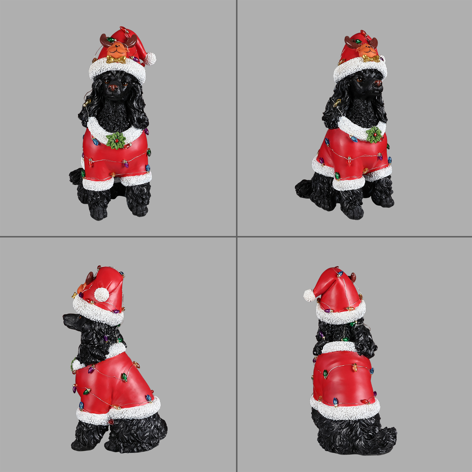 Christmas Black Poodle Statue, Holiday Dog Figurine in Red Santa Outfit image 11