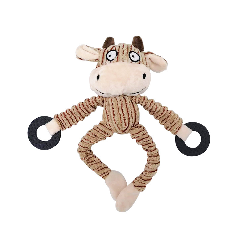 Squeaky Plush Monkey Dog Toy with Teething Rings