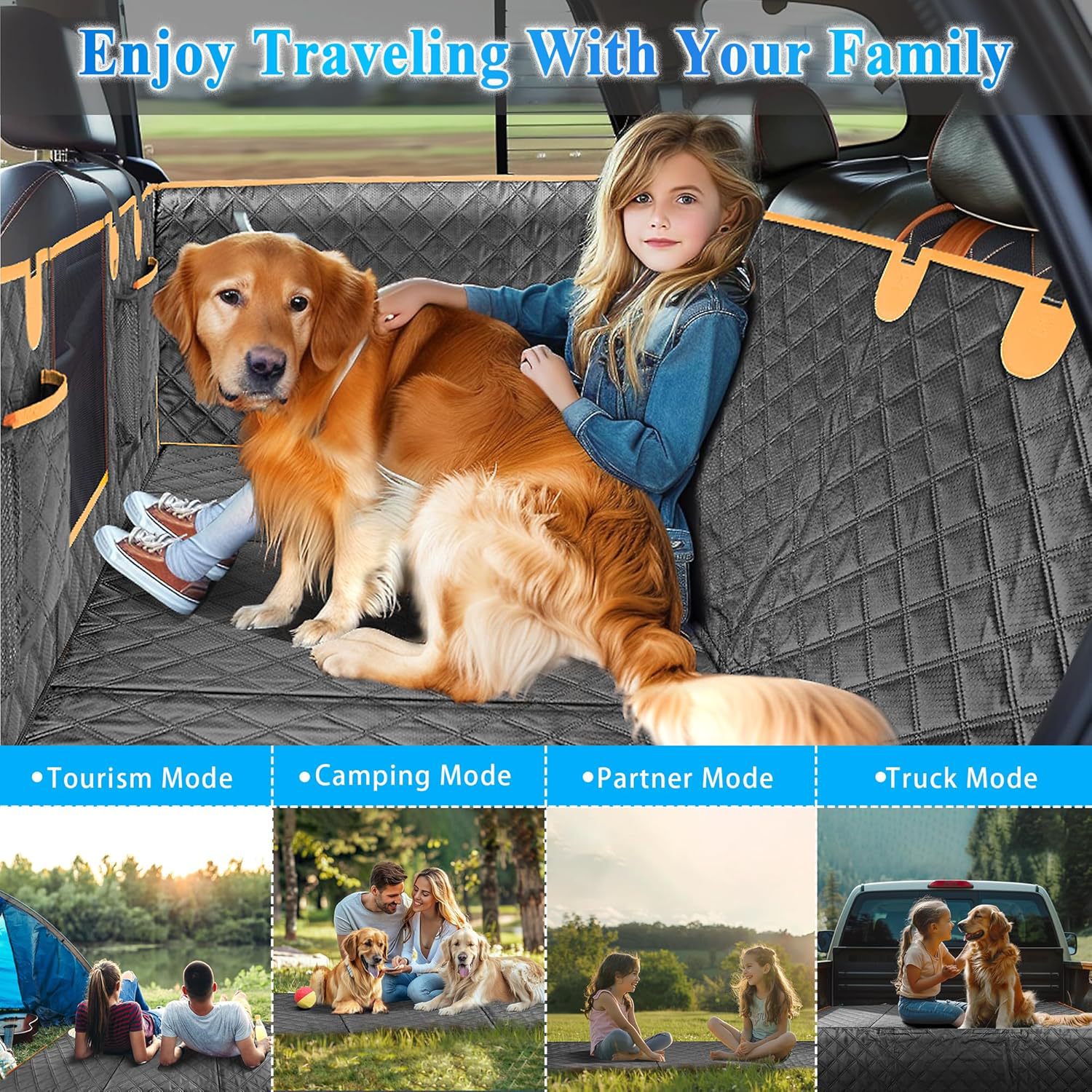 Dog Seat Cover For Back Seat, Hard Bottom Back Seat Extender, Waterproof & Machine Washable, Heavy Duty, Supports Heavy Loads For Travel & Camping, Dog Back Seat Pet Cover For Cars
