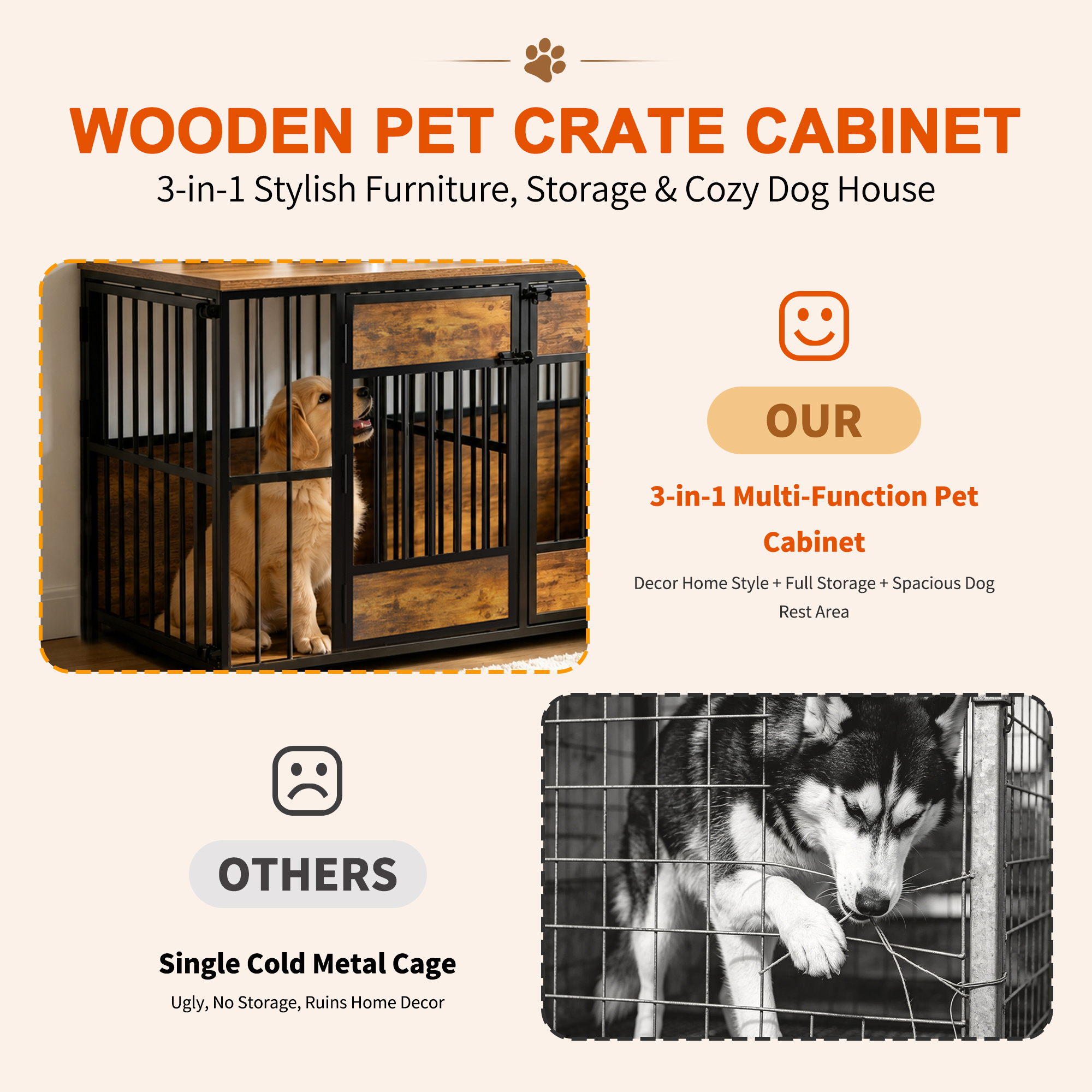 Wooden Dog Crate Furniture, Large Dog Kennel with Storage Top, Indoor Pet Cage image 4