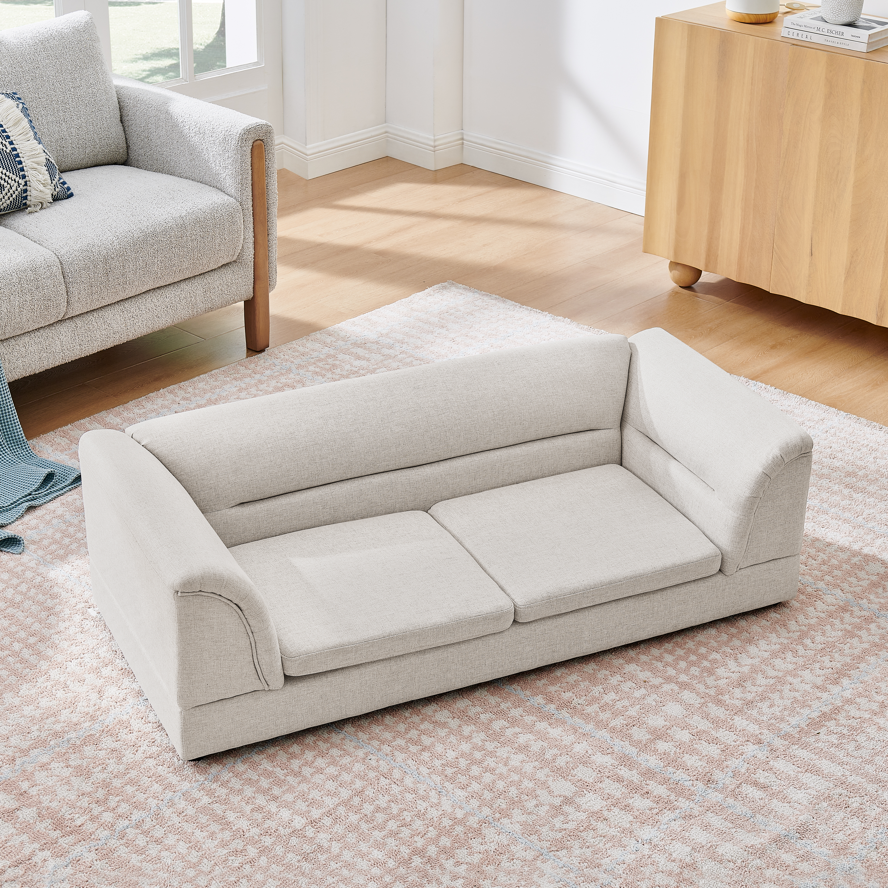 Oversized Pet Sofa, Curved Armrest Rectangular Dog Sofa, Linen Fabric Comfort Pet Couch for Large & Oversized Dogs-Beige image 3