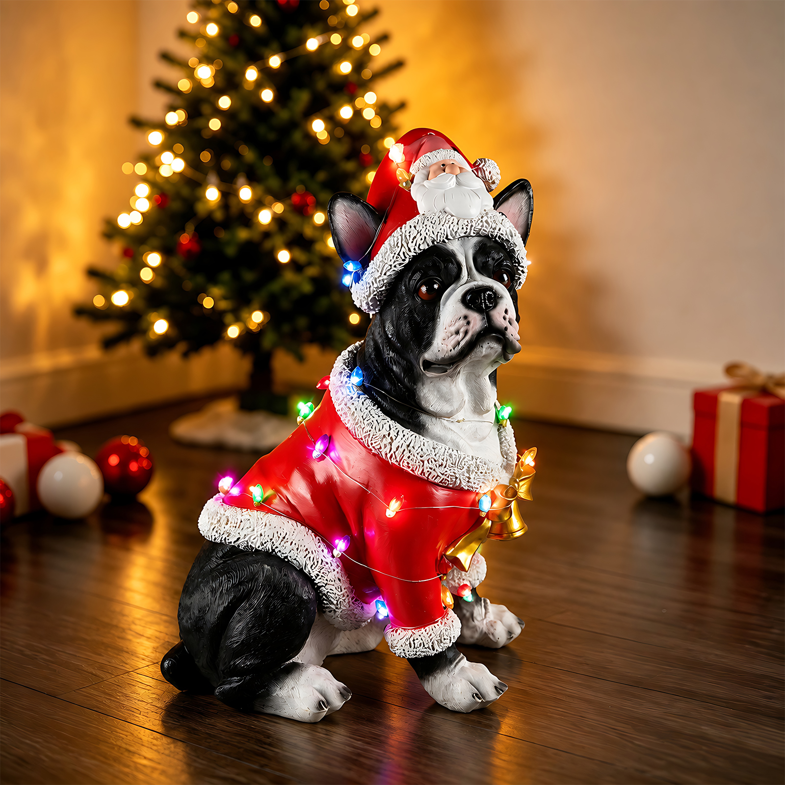 Christmas French Bulldog Statue, Holiday Dog Figurine in Santa Outfit image 17