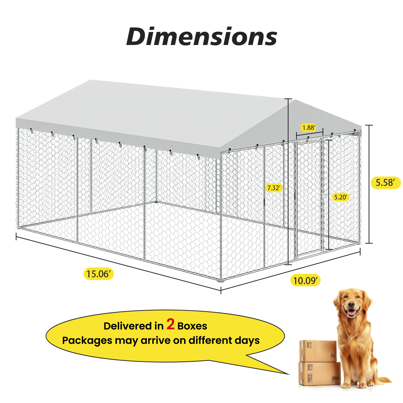 15x10 FT Large Outdoor Dog Kennel with Canopy, Heavy Duty Galvanized Steel Frame, Waterproof Cover, All-Weather Protection, Escape-Proof Lockable Pet Playpen for Large Dogs, Multiple Animals. image 12