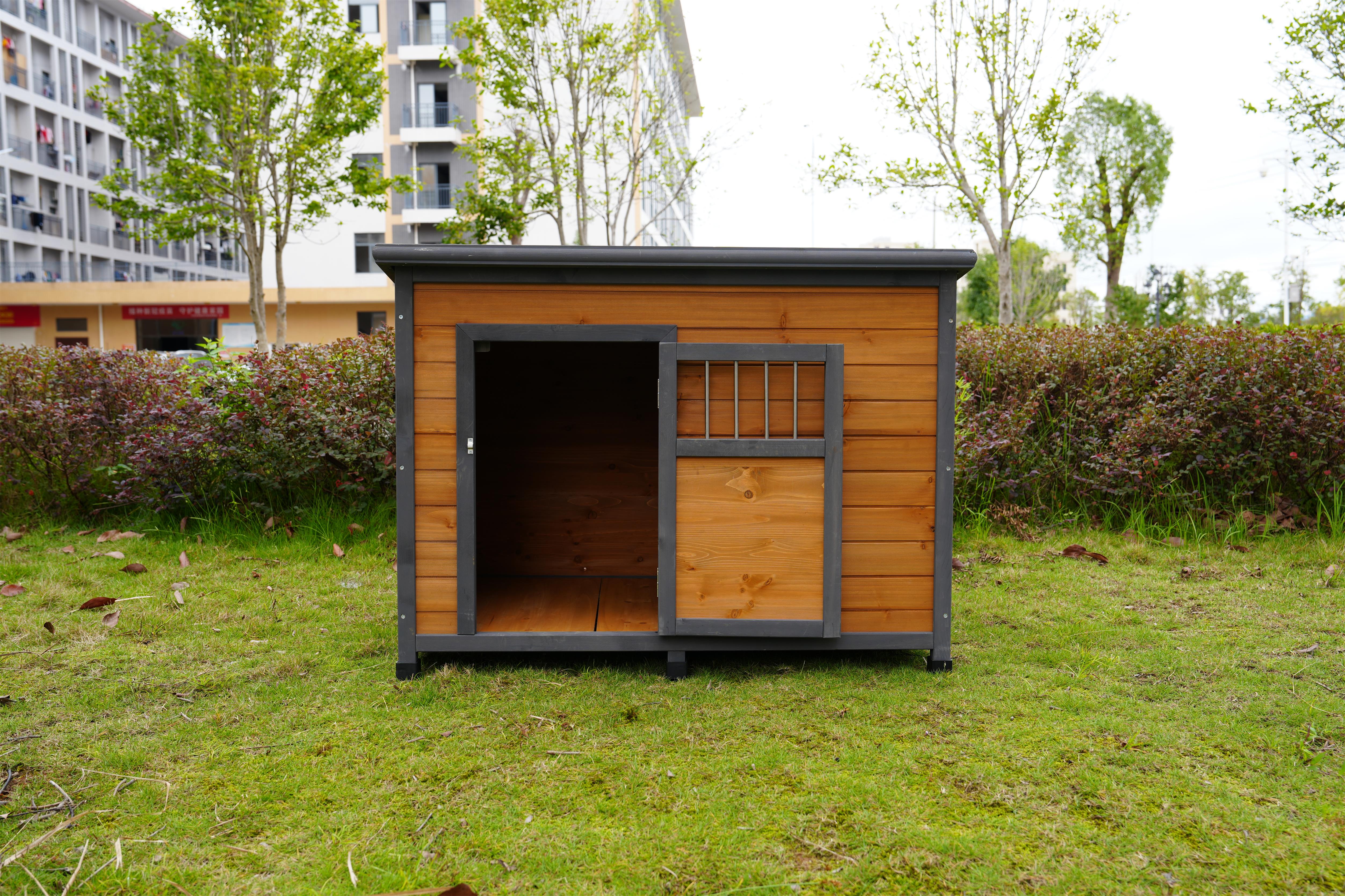45"large solid wood dog house, waterproof PVC plastic roof, breathable wooden doors image 3