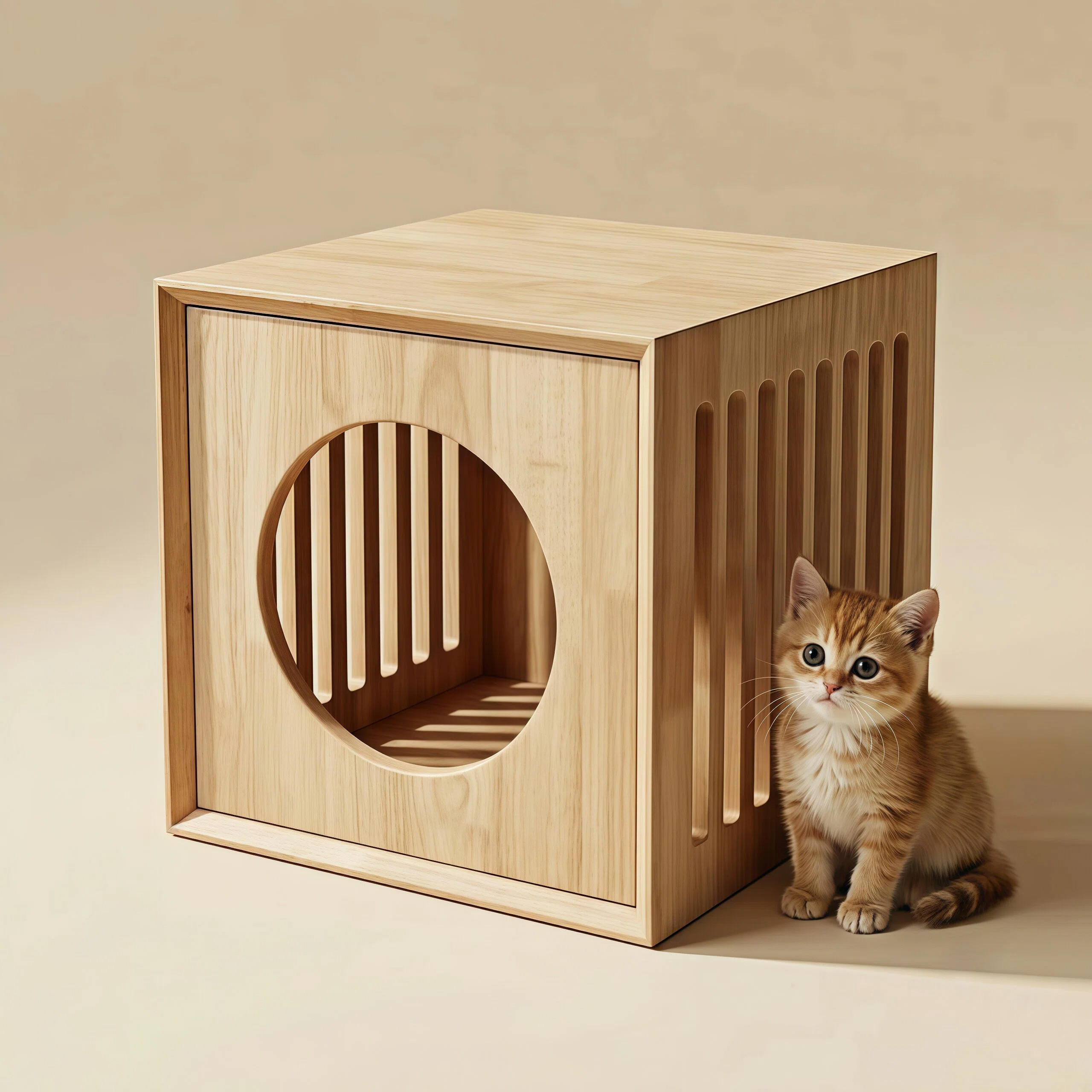 Solid Wood Rubberwood Pet Cat Bed image 5