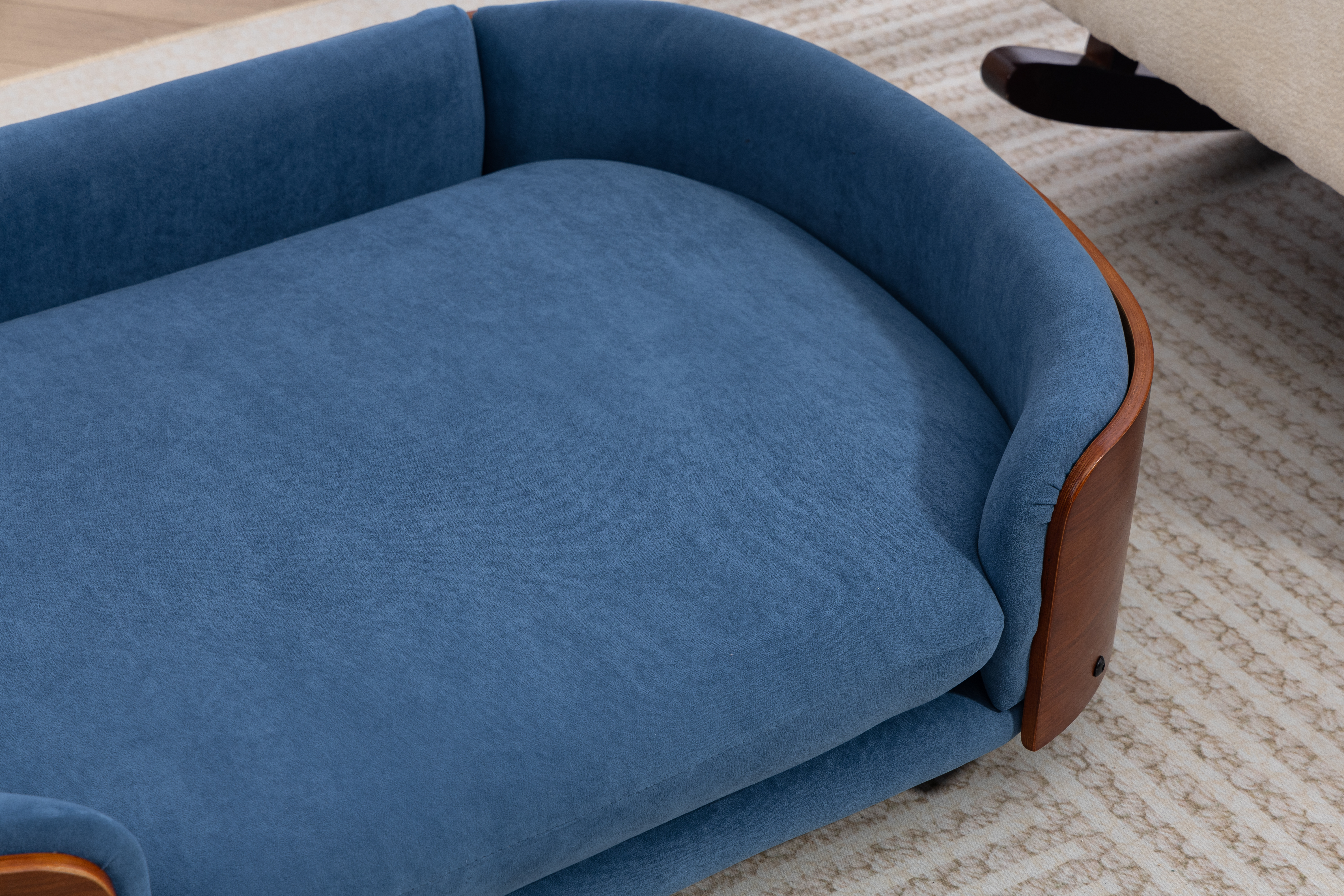 Scandinavian style Elevated Dog Bed Pet Sofa With Solid Wood legs and Walnut Bent Wood Back, Velvet Cushion,Large Size image 5