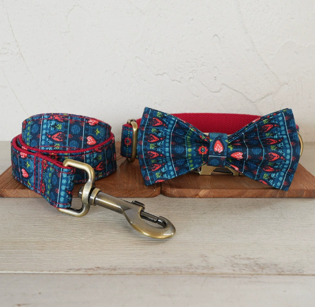 New Red Lotus Dog Collar Pet Supplies Export Leash Set Bronze Buckle image 5